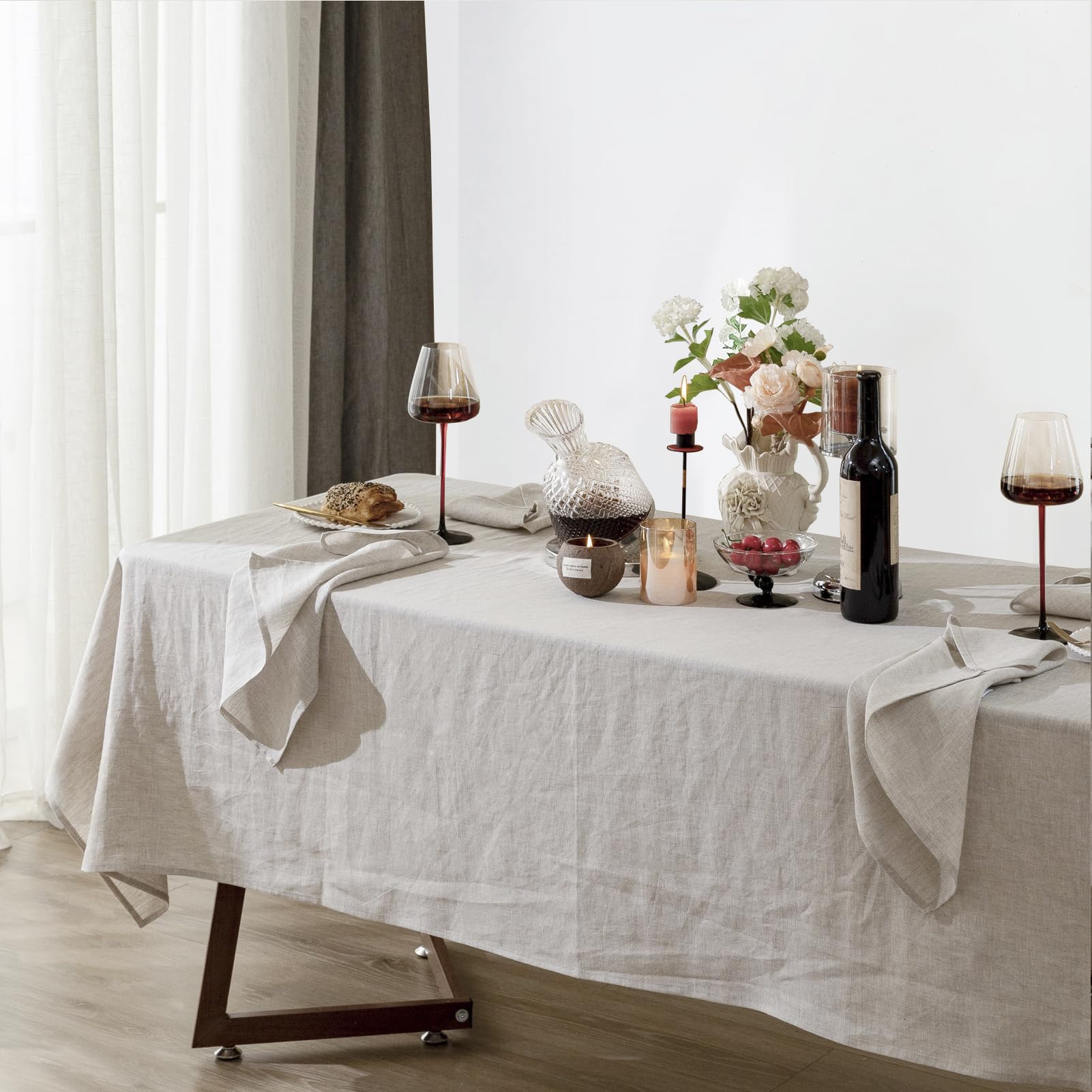 Talasily Linen Tablecloth 100% Pure Linen Table Cloth 60x84 Inches Rectangle Tablecloths Washable Cloths for Kitchen, Dining, Buffet Parties, Holidays, Picnic, Weddings and Restaurants-Caramel