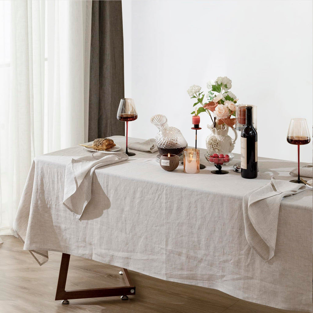 Talasily Linen Tablecloth 100% Pure Linen Table Cloth 60x84 Inches Rectangle Tablecloths Washable Cloths for Kitchen, Dining, Buffet Parties, Holidays, Picnic, Weddings and Restaurants-Caramel