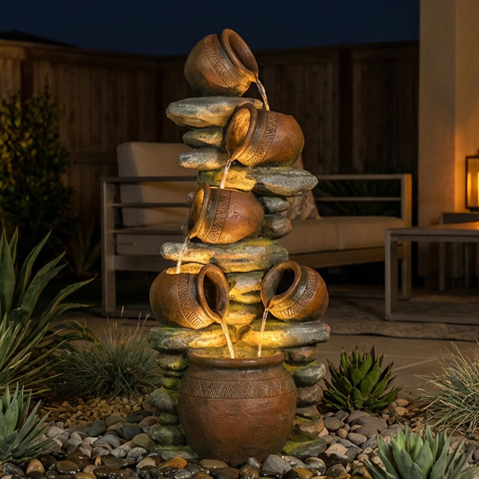Bumilgar 2-Tier Bowl Water Fountain with LED Lights, 27.95" Tall Freestanding Outdoor & Indoor Garden Waterfall Fountain for Yard, Patio, Backyard, Floor Standing Home Decor