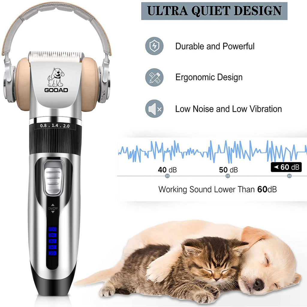 Dog Clippers Grooming Kit and Paw Trimmer,Cordless,Low Noise, Electric Quiet,Rechargeable, Dog Trimmer Grooming, Pet Hair Clippers for Thick Coats,Shaver for Small and Large Dogs Cats(Black)