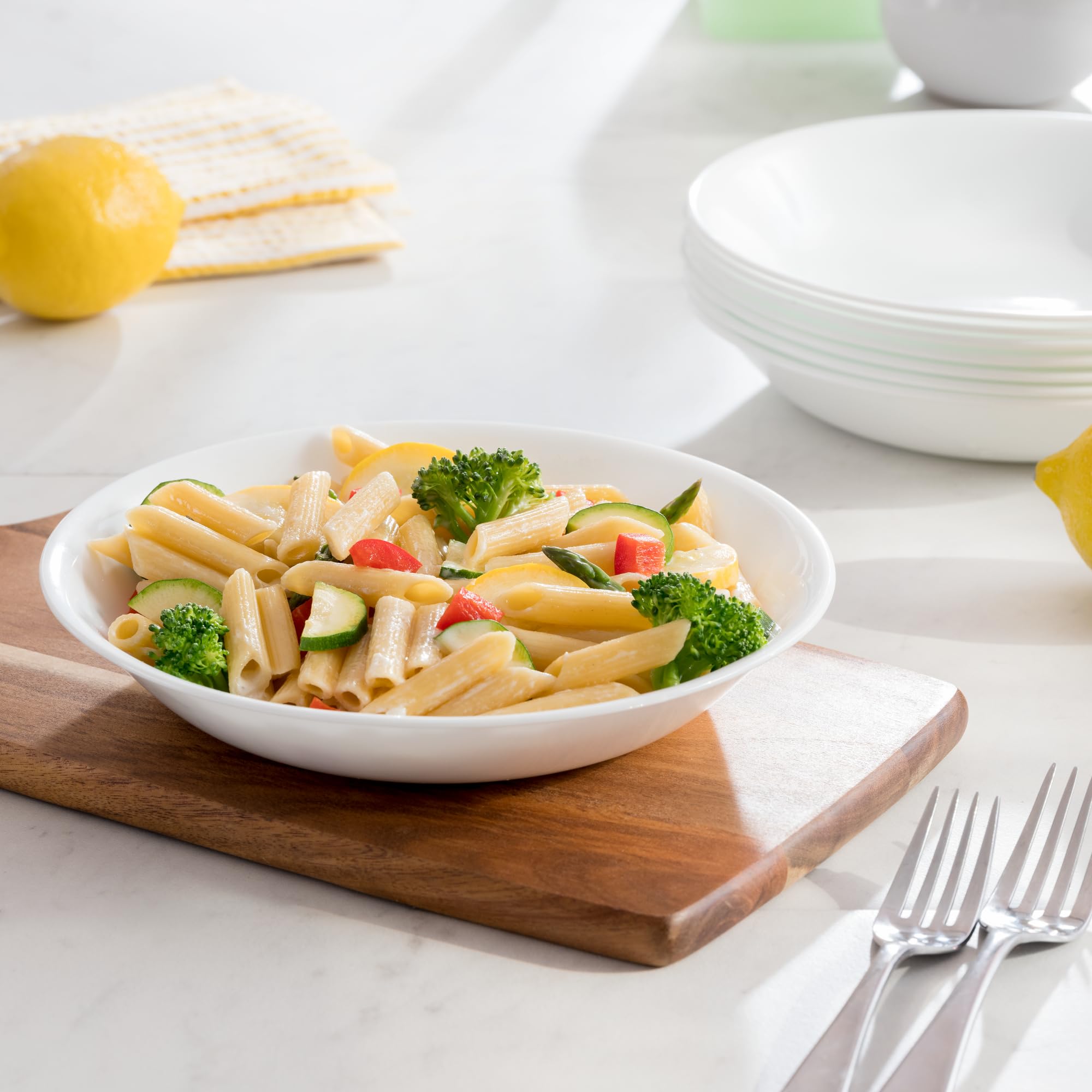 Corelle 3125 Vitrelle Glass Winter Frost Cereal Bowl, White, 18 oz, Pack of 6