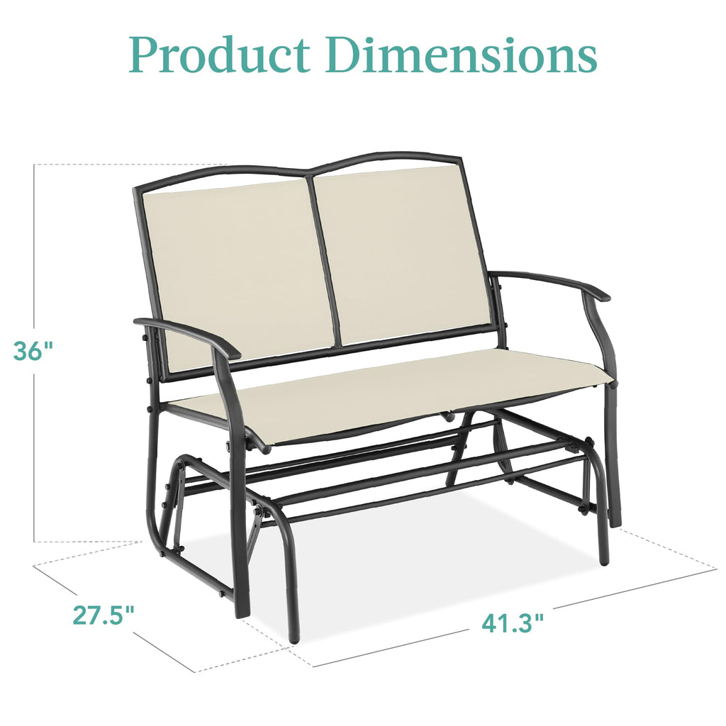 Best Choice Products 2-Person Outdoor Patio Swing Glider Steel Bench Loveseat Rocker for Deck, Porch w/Textilene Fabric, Steel Frame - Black