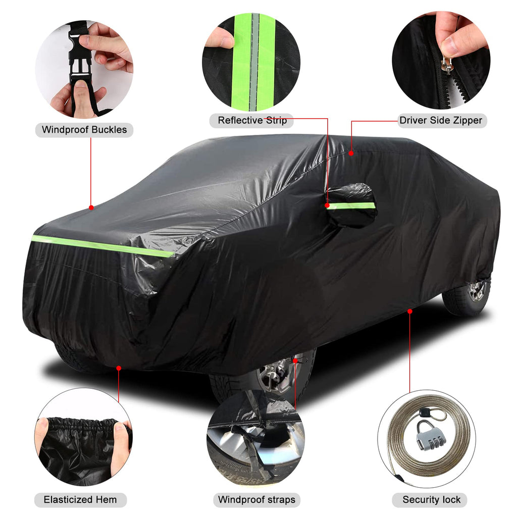 Waterproof Car Cover Replace for 1993-2010 Jeep Grand Cherokee, 6 Layers All Weather Car Cover with Zipper Door & Windproof Bands for Snow Rain Dust Protection