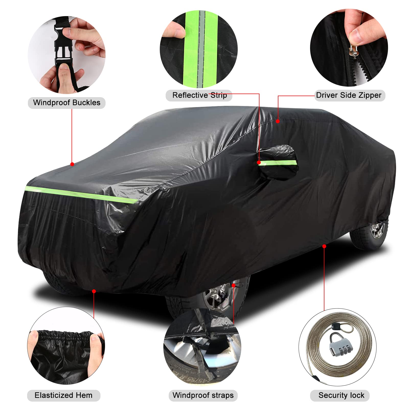 Waterproof Car Cover Replace for 1993-2010 Jeep Grand Cherokee, 6 Layers All Weather Car Cover with Zipper Door & Windproof Bands for Snow Rain Dust Protection