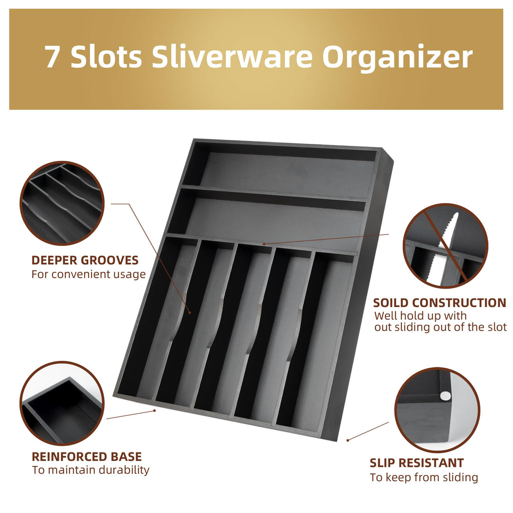 Acacia 4 Slot Silverware Drawer Organizer - Cutlery Holder with Flatware Tray