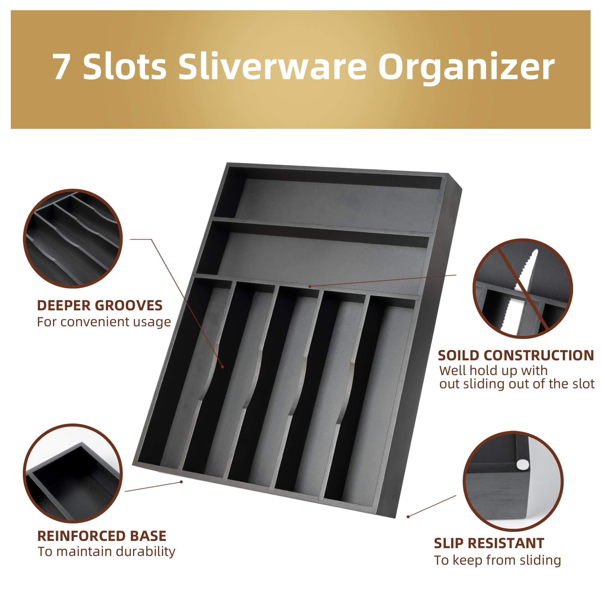 Acacia 4 Slot Silverware Drawer Organizer - Cutlery Holder with Flatware Tray