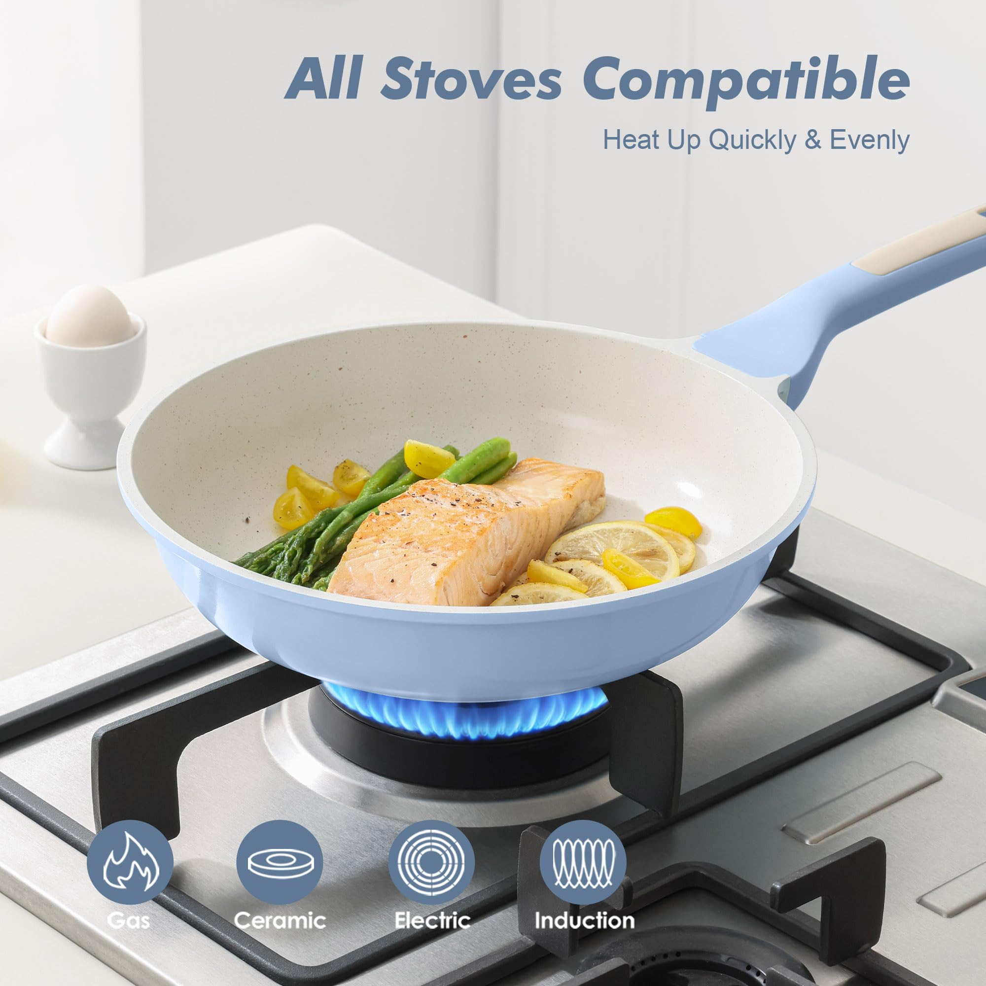 SENSARTE Nonstick Ceramic Frying Pan 8-Inch, Healthy Non Toxic Skillet, Induction Compatible Omelet Pan with Heat Resistant Handle, PFAS-Free, Cream White