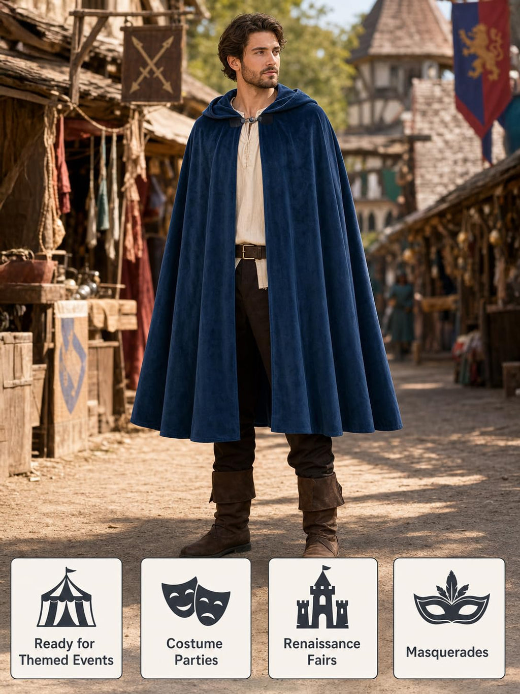 JEGERMIG Medieval Hooded Cloak Halloween Renaissance Costume