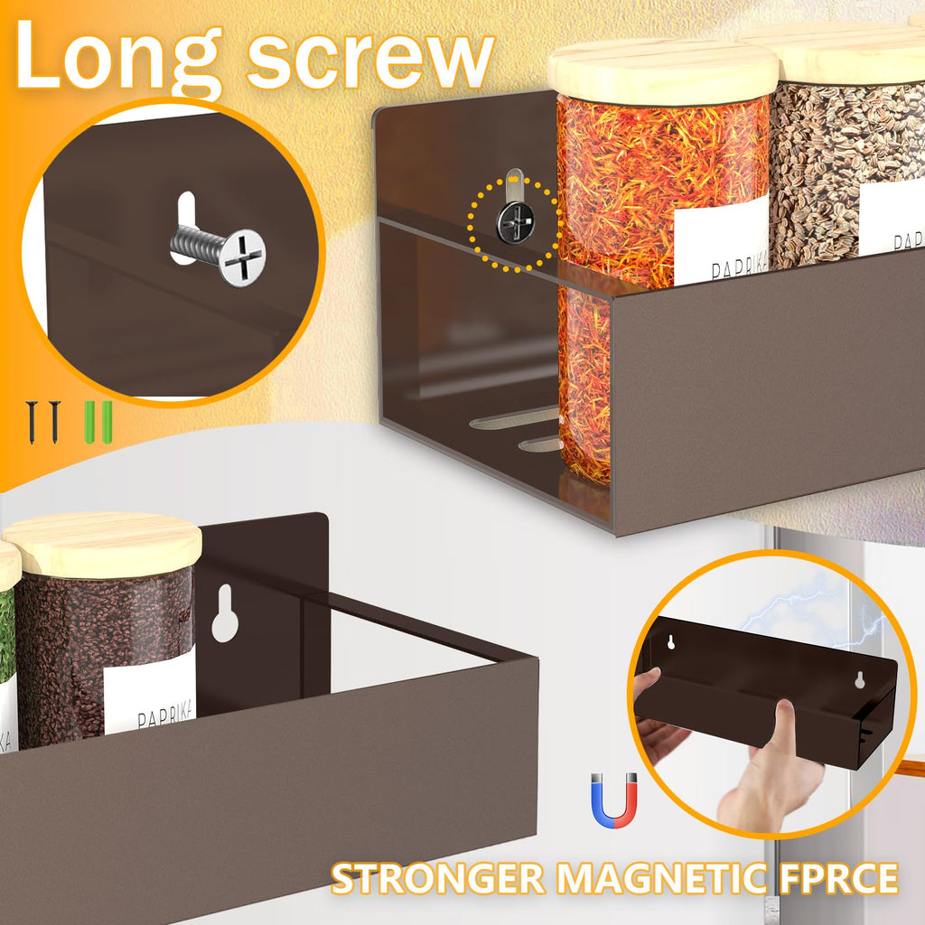 SMRCAD Magnetic Spice Rack Organizer for Fridge Seasoning Organizer for Kitchen storage with Screw Magnetic Shelf with Hook for Refrigerator and Oven (4pack1hook-Bronze)