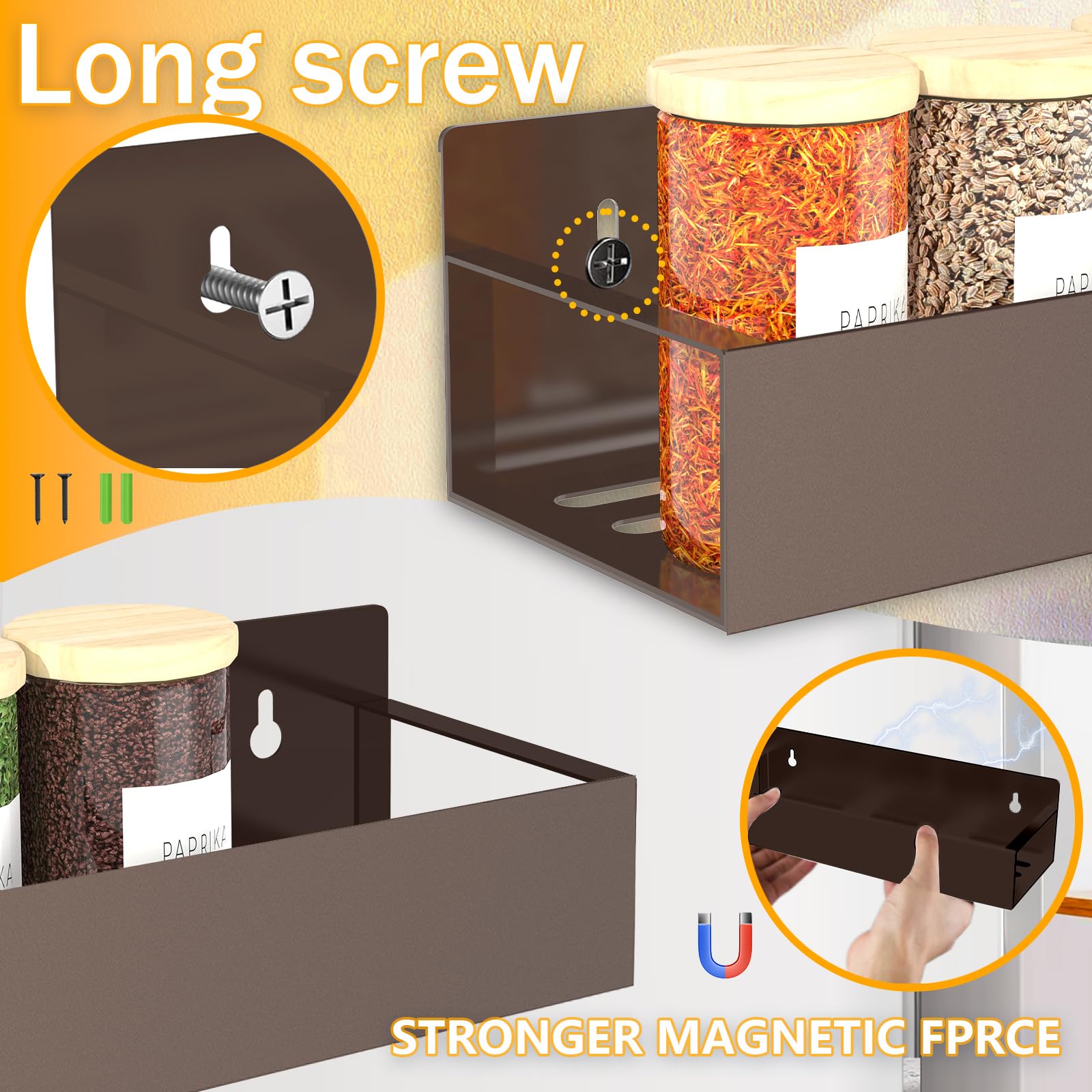 SMRCAD Magnetic Spice Rack Organizer for Fridge Seasoning Organizer for Kitchen storage with Screw Magnetic Shelf with Hook for Refrigerator and Oven (4pack1hook-Bronze)