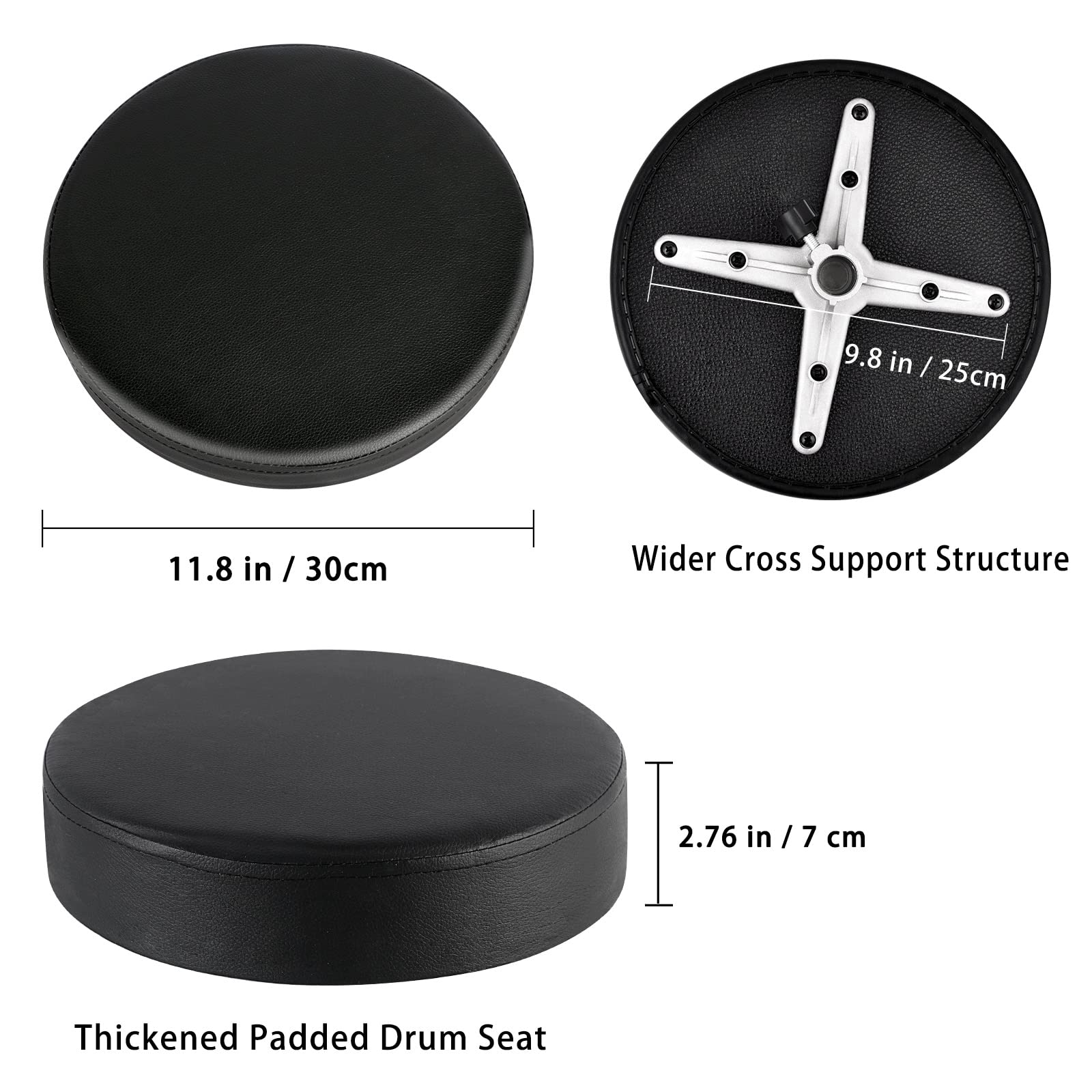 EASTROCK Drum Throne,Padded Drum Seat Drumming Stools with Anti-Slip Feet for Adults and Kids Drummers (Black)