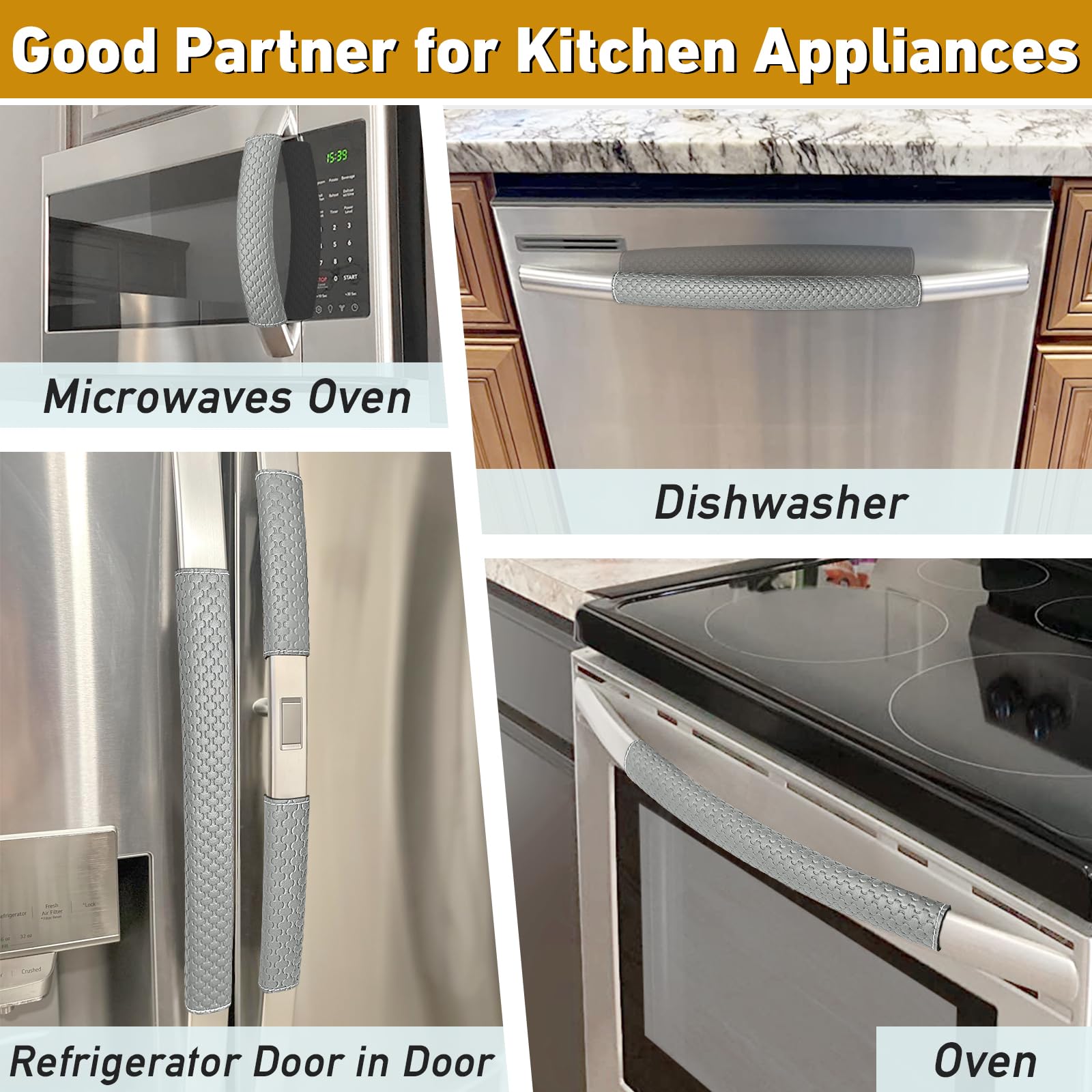 Refrigerator Door Handle Covers, Set of 4, Performance Appliance Handle Covers, Non-Slip Fridge Door Handle Covers, Keep Your Kitchen Clean, Microwave Oven Dishwasher door Handle Protectors(Brown)
