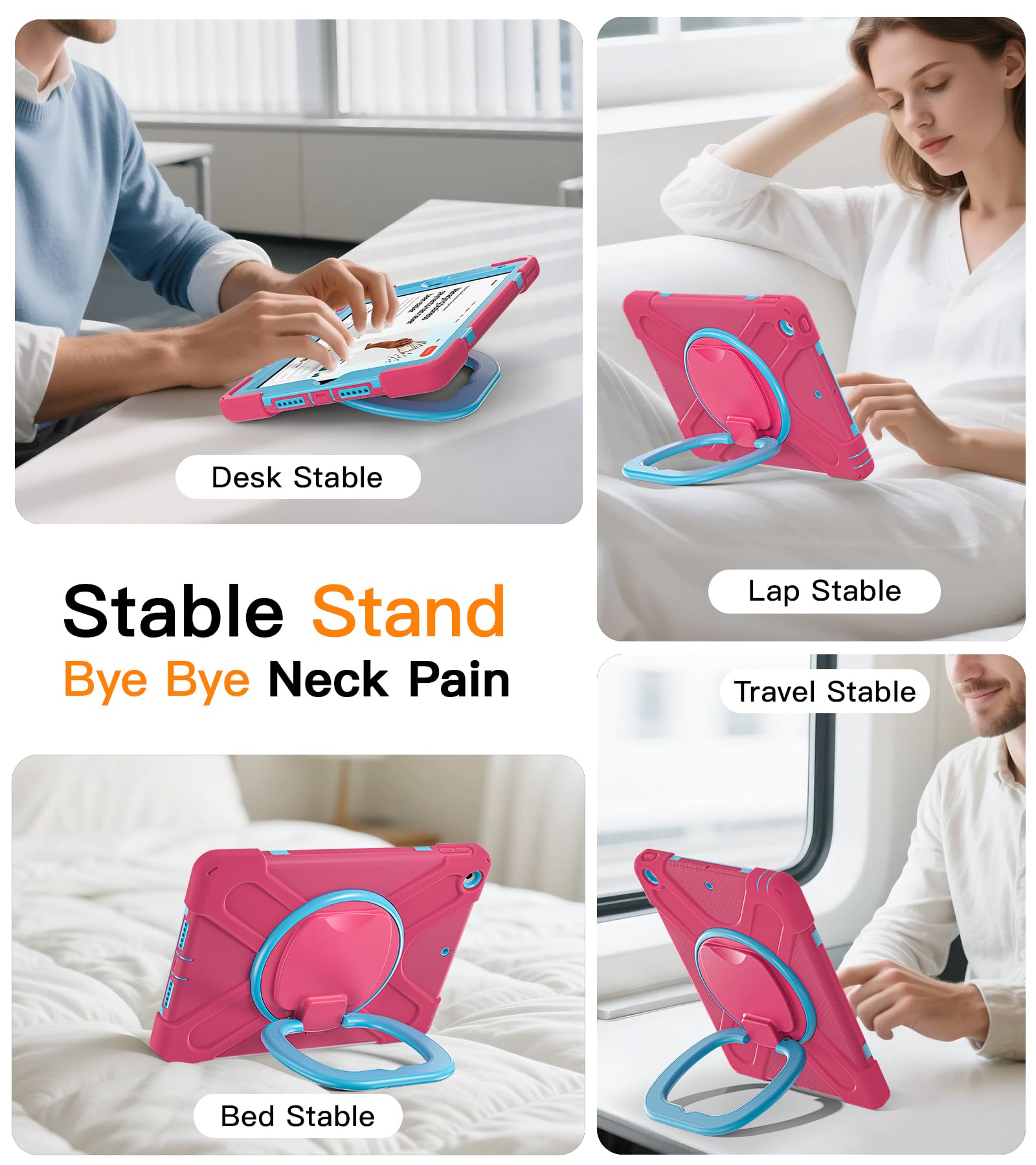 BATYUE for iPad 9th/ 8th/ 7th Generation Case (iPad 10.2 inch Rugged Case 2021/2020/2019) with Screen Protector, Rotating Stand/Pencil Holder/Carrying Shoulder Strap (Colourful Pink)