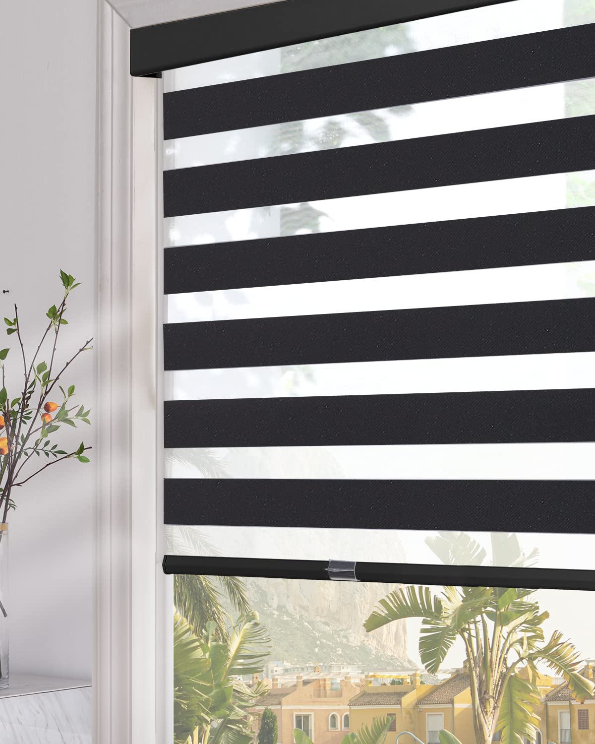 Persilux Custom Blinds Cordless Zebra Blinds for Windows with Upgraded Cassette Light Filtering Dual Layers Sheer Roller Blinds Thermal Insulated for Office, Living Room, Bedroom and Kitchen Beige