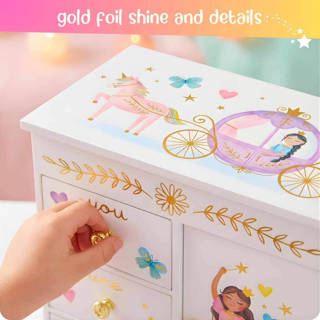 Giggle & Honey® Unicorn Musical Jewelry Box for Girls Unicorn Toys for Girls Age 4-6 Kids Jewelry Box with Drawers