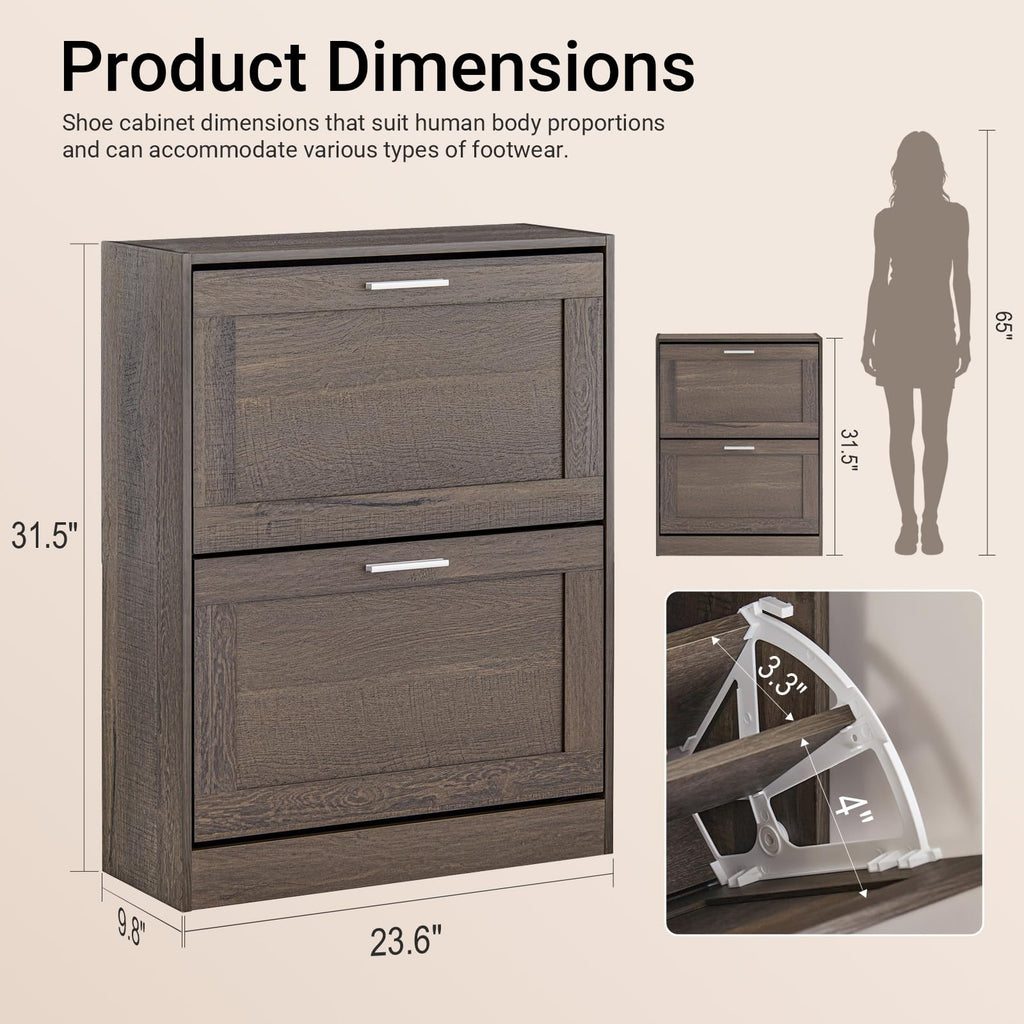 Haotian Shoe Cabinet Storage for Entryway, Narrow Shoe Cabinet with Two Flip Drawers to Save Space, Shoe Rack Cabinet for Front Door Entrance Hallway (Black)