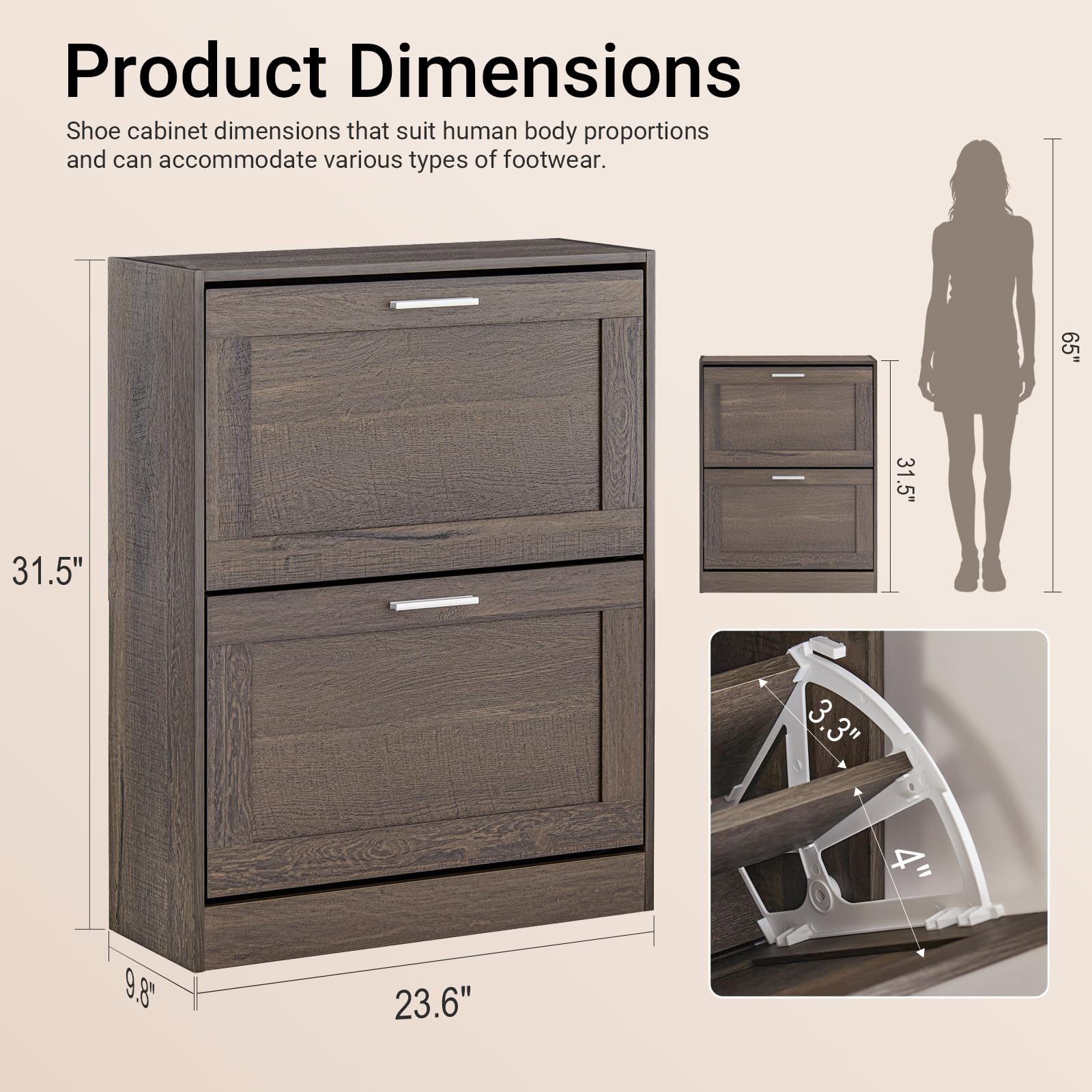 Haotian Shoe Cabinet Storage for Entryway, Narrow Shoe Cabinet with Two Flip Drawers to Save Space, Shoe Rack Cabinet for Front Door Entrance Hallway (Black)