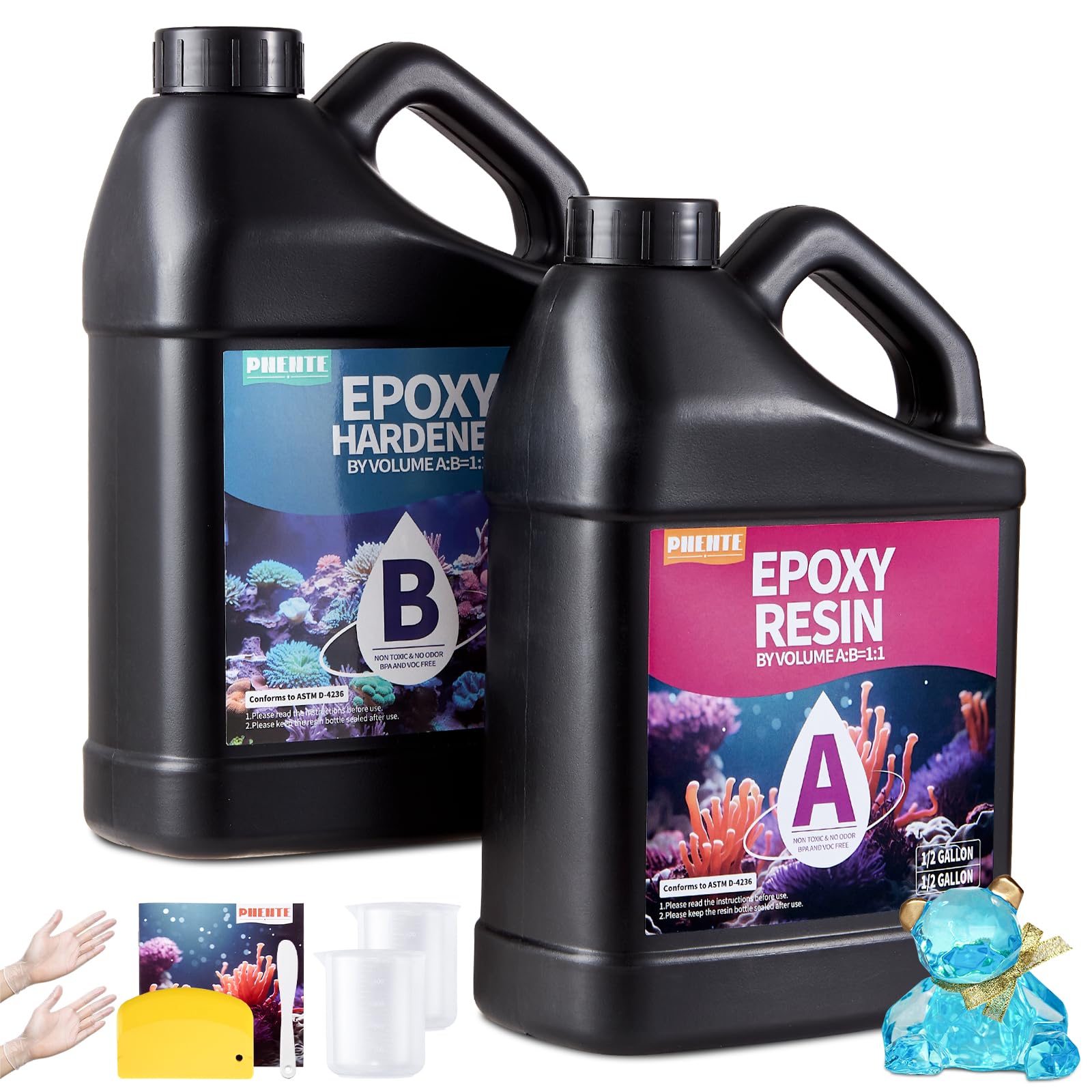1 Gallon Epoxy Resin Kit, Crystal Clear and Hard Upgraded 2 Part Resin and Hardener for Casting Coating, Countertop, Table top, Art DIY Handcraft Jewelry
