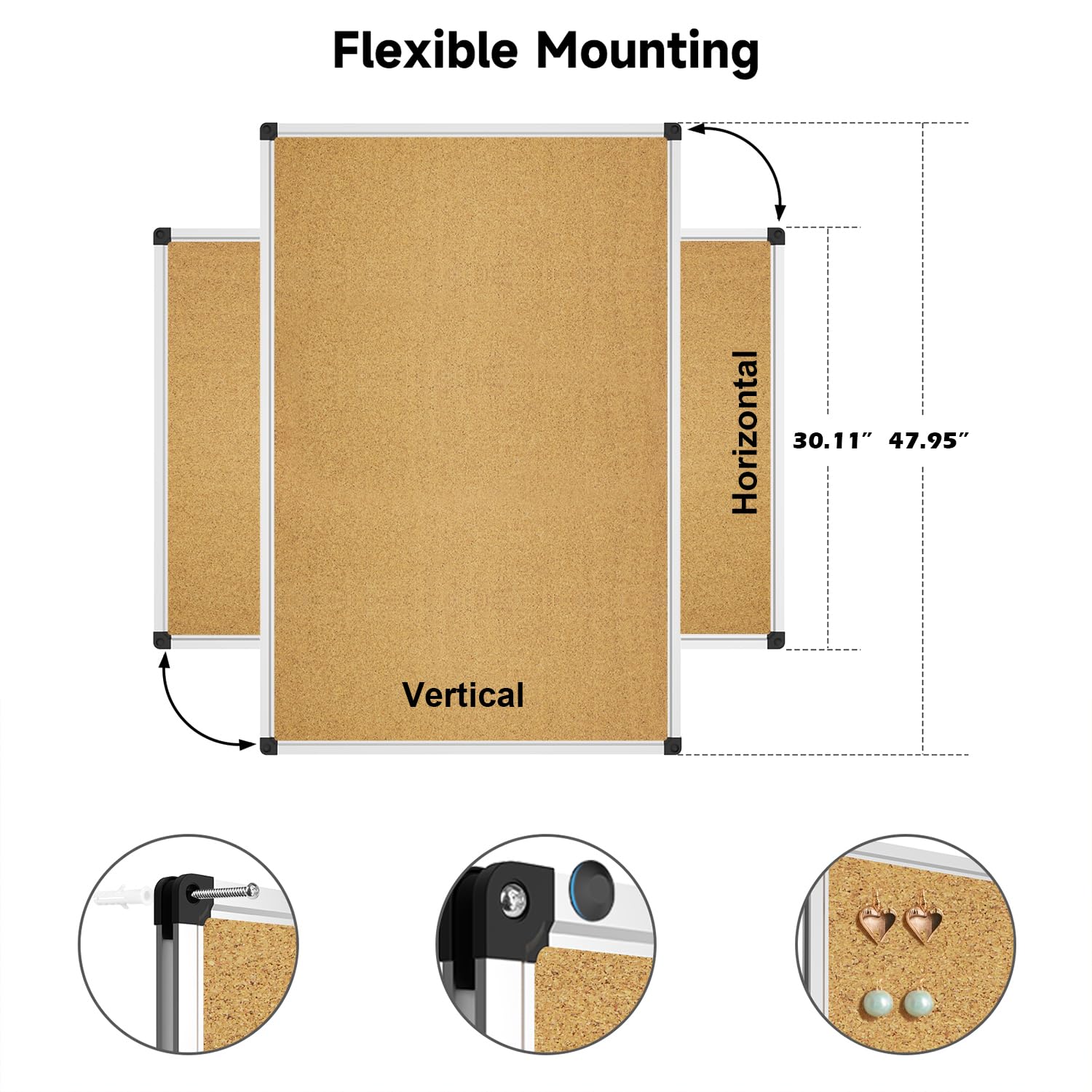 XBoard 24 x 18 Inch Wall-Mounted Office Cork Board, Notice Bulletin Board with Aluminum Frame
