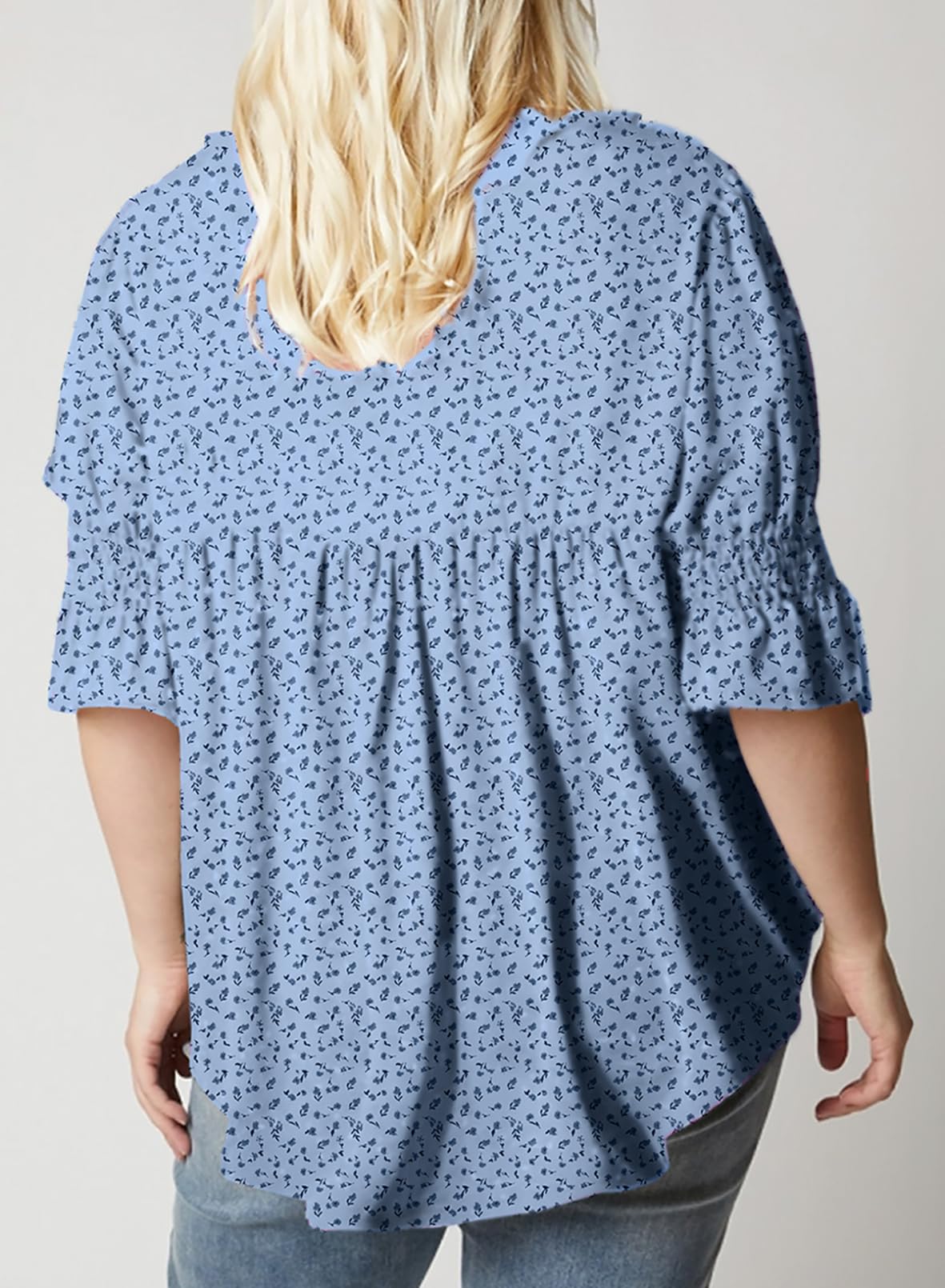 Eytino Plus Size Tops for Women Summer V Neck Short Sleeve Boho Floral Printed Flowy Chiffon Shirts Blouse(1X-5X)
