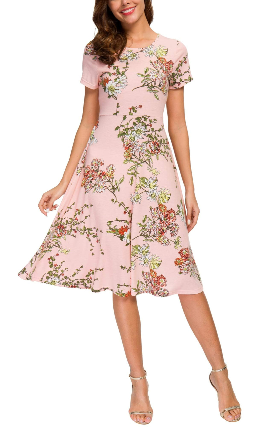 Urban CoCo Women's Vintage Short Sleeve High Waist Flared Midi Casual Summer Dress