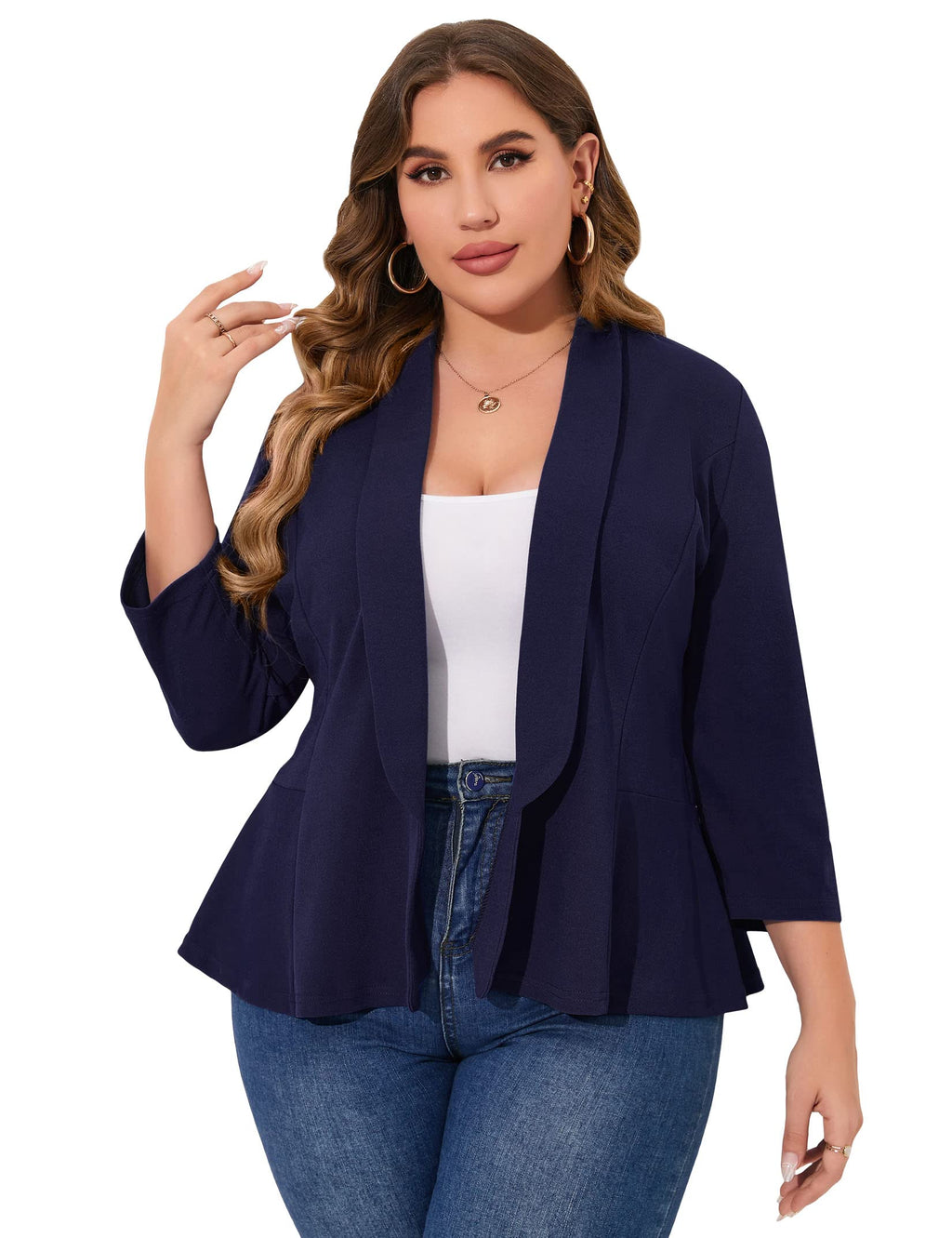 KOJOOIN Women Plus Size Casual Blazer Open Front Long Sleeve Work Office Cardigan Jackets