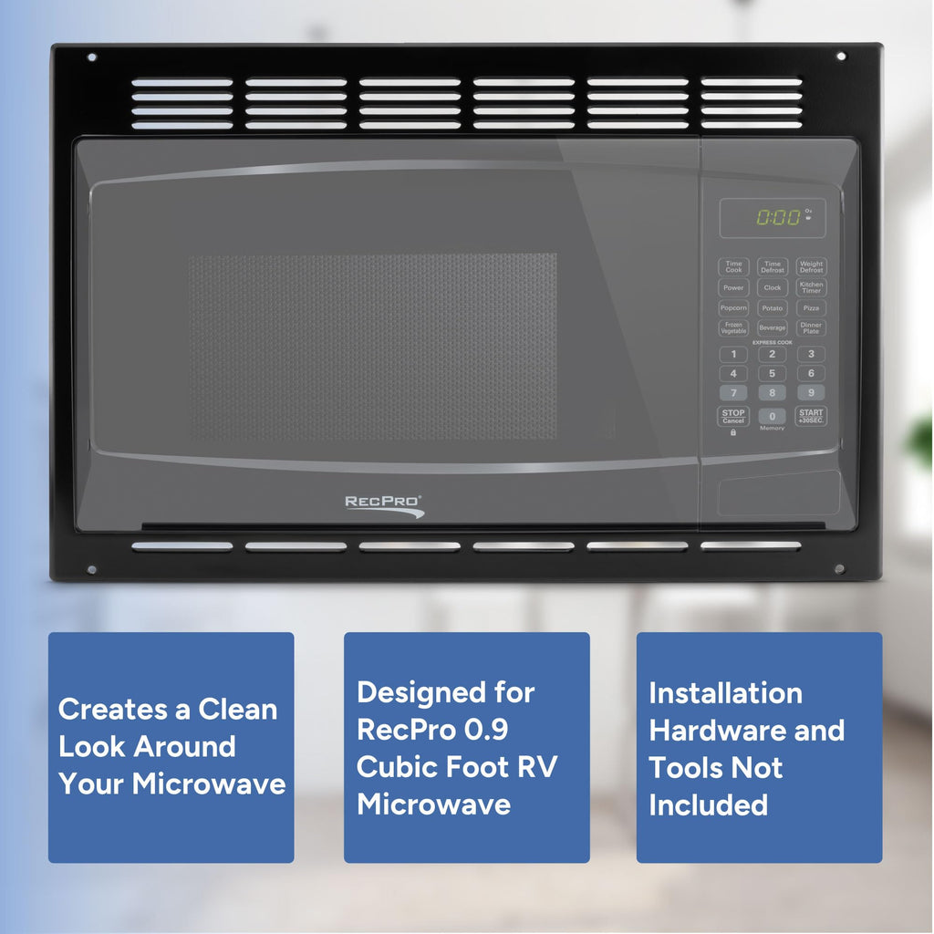 RecPro RV Microwave with Trim Kit | 1.0 Cu. Ft. | 900W | Direct replacement for Greystone and High Pointe (Black)