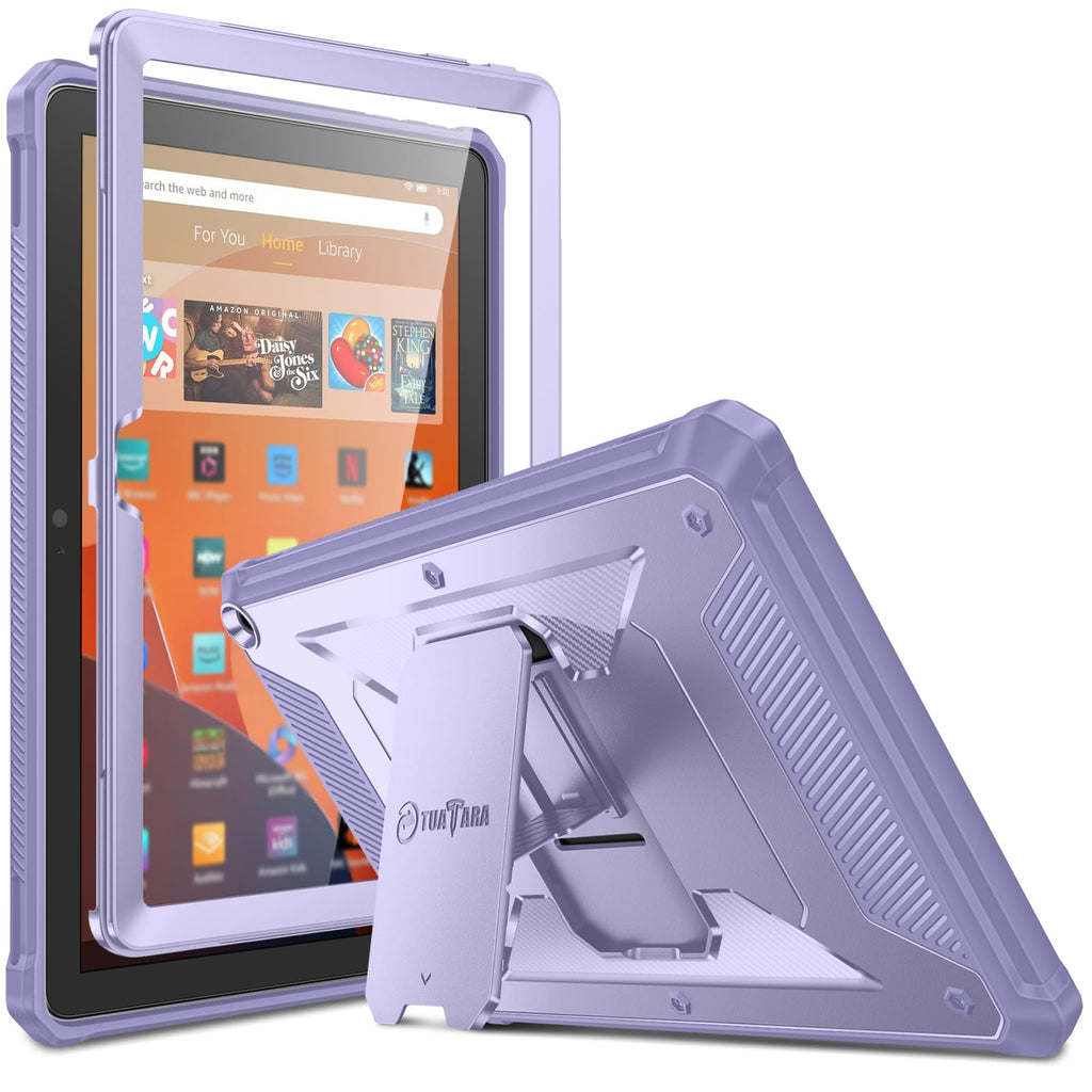 Fintie Shockproof Case for All-New Fire HD 10 Tablet (13th Generation 10.1", 2023 Release), [Tuatara] Rugged Unibody Hybrid Bumper Kickstand Cover with Built-in Screen Protector, Black