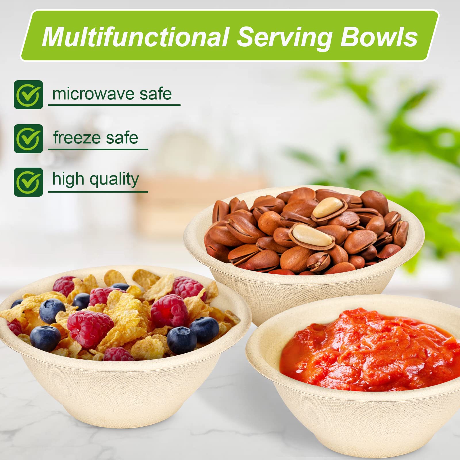 4 oz Small Paper Bowls, 100 Pack Compostable Bagasse Fiber Bowls, Microwavable for Condiments, Sauce, Ice Cream