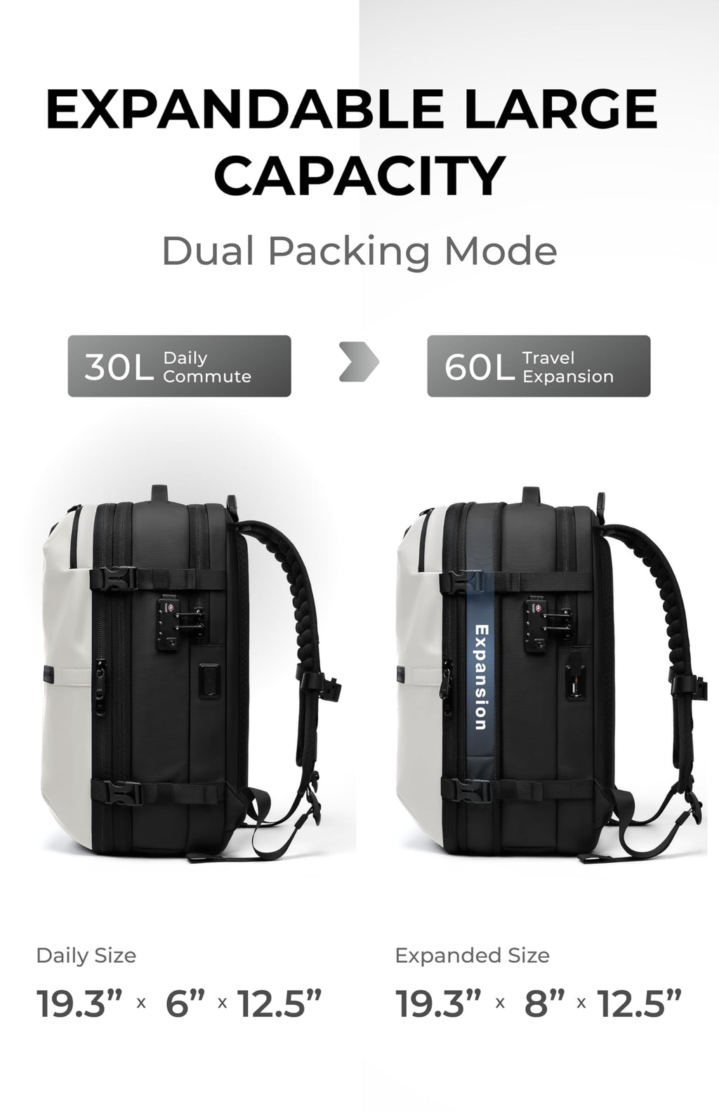 AirVault Vacuum Seal Travel Backpack 60L with Expandable HyperSeal Air Compression Vacuum System Water Resistant TSA Lock (Vacuum Pump Included, Black, 60L)