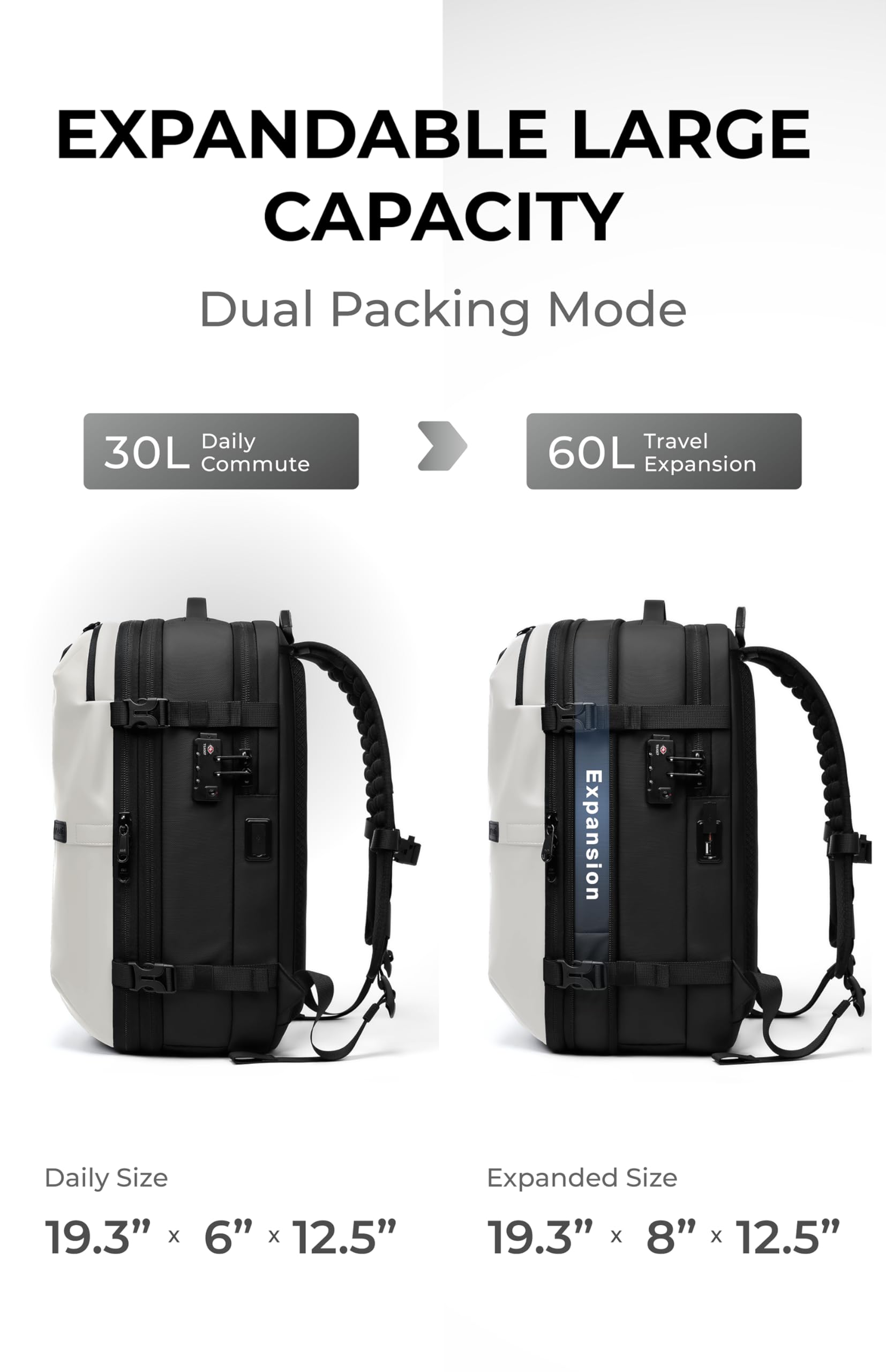 AirVault Vacuum Seal Travel Backpack 60L with Expandable HyperSeal Air Compression Vacuum System Water Resistant TSA Lock (Vacuum Pump Included, Black, 60L)