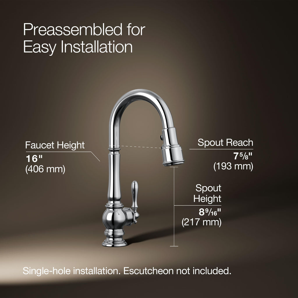 KOHLER 99270-BL Artifacts Wall-Mount Pot Filler, Pot Filler Faucet, Black Pot Filler, Kitchen Sink Pot Filler Faucets, Matte Black