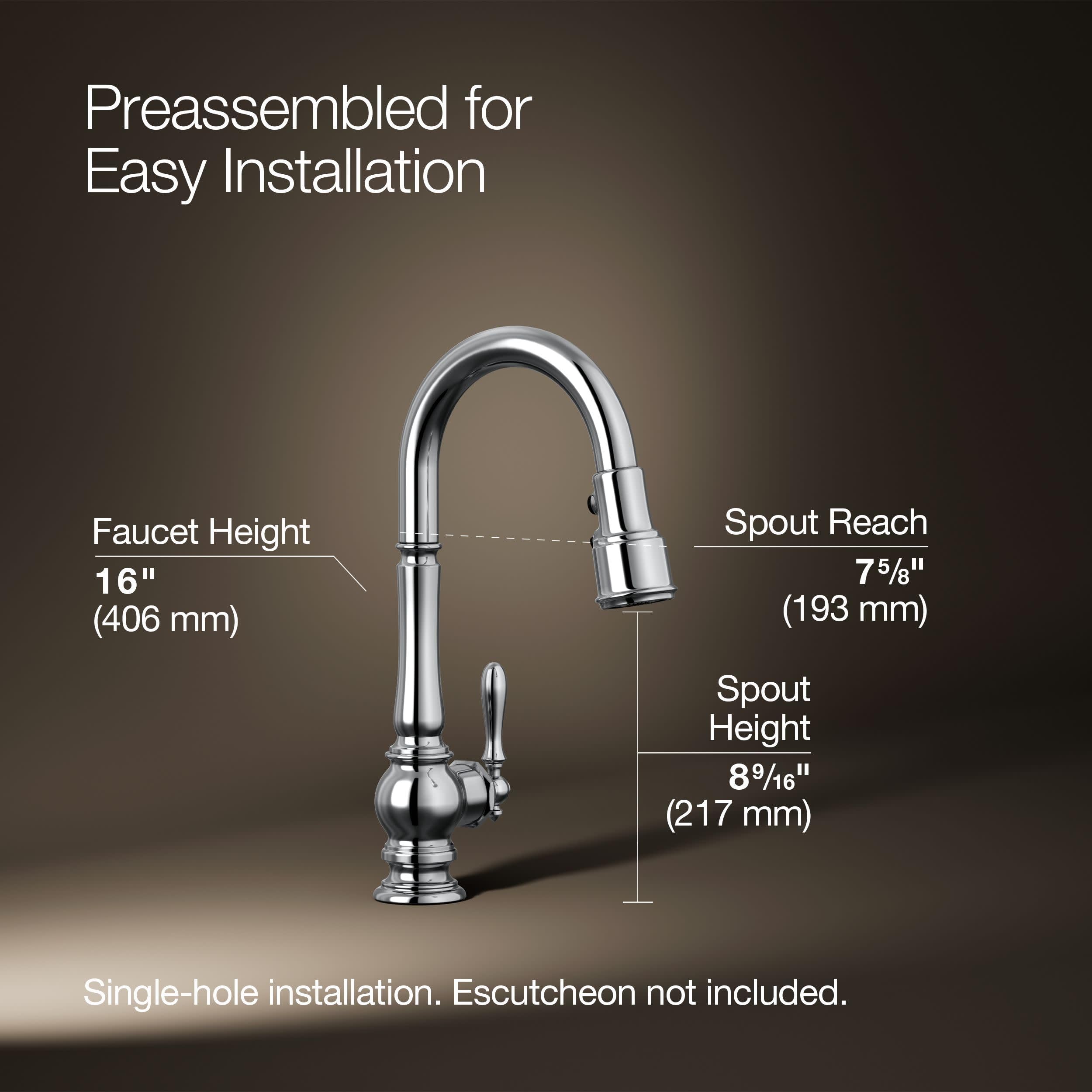 KOHLER 99270-BL Artifacts Wall-Mount Pot Filler, Pot Filler Faucet, Black Pot Filler, Kitchen Sink Pot Filler Faucets, Matte Black