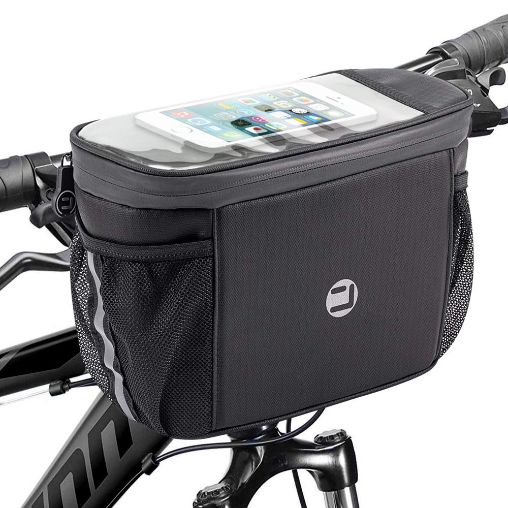 WOTOW Bike Handlebar Insulated Bag, Bike Front Phone Bag Cooler Storage Pouch With TPU Touch Screen Insulation Bicycle Frame Bag Strap On Cycling Accessories for Outdoor Hiking Travel Assistants