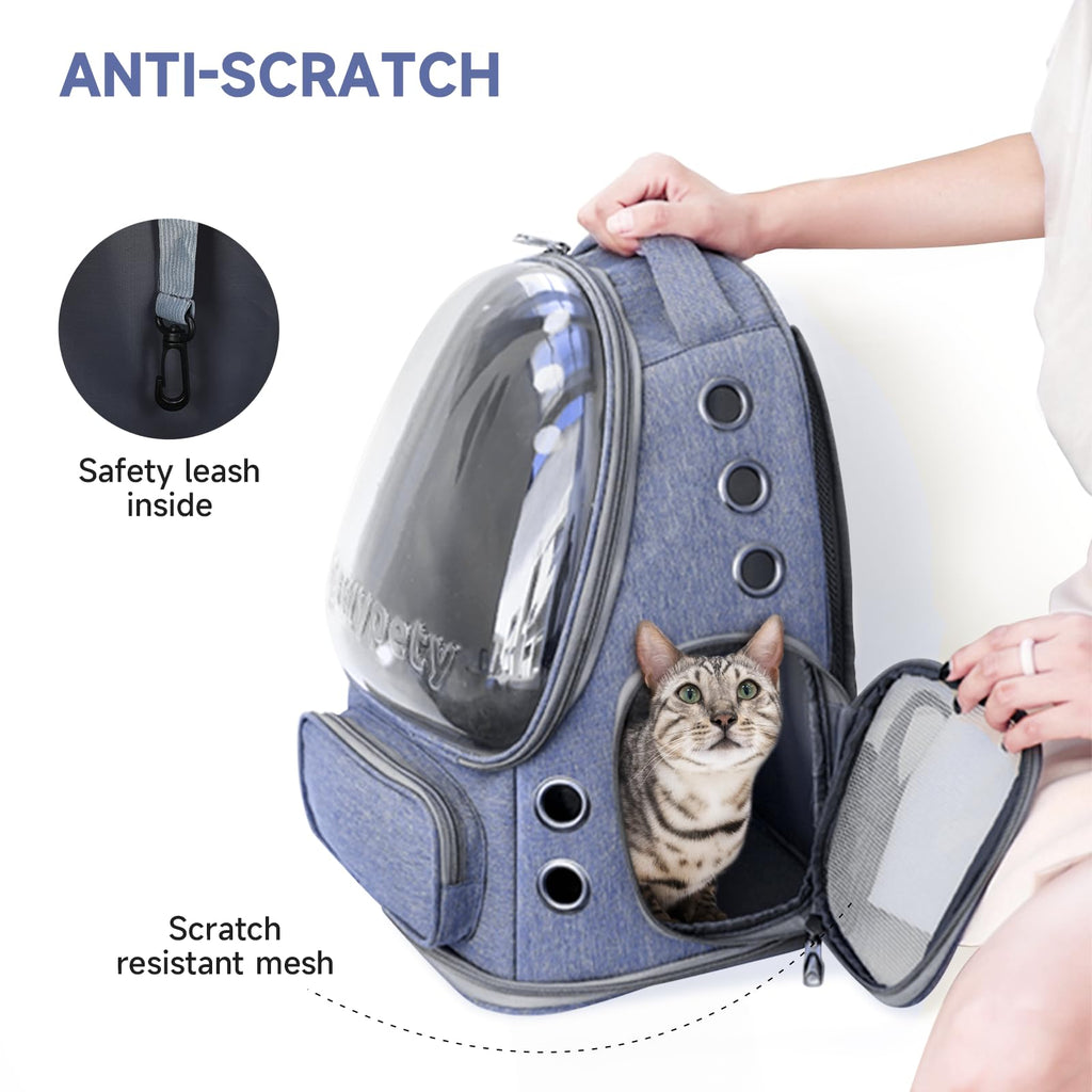Cawypety Cat Backpack Carrier, Breathable Cat Carrier Large Space Bubble Pet Backpack for Kitty Small Dog up to 12lbs, Transparent & Foldable Pet Carrier for Travel Hiking (Black