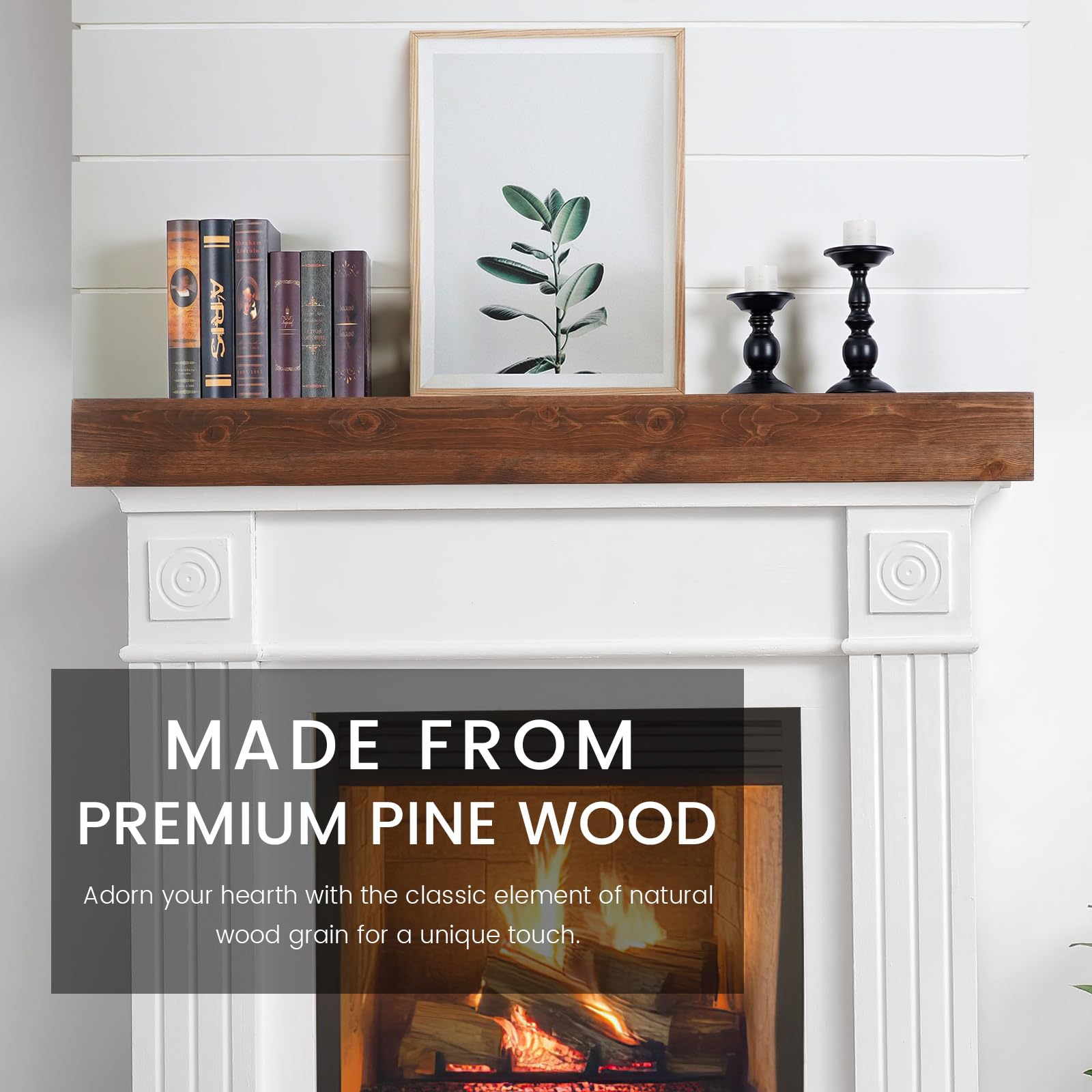 G GOOD GAIN Fireplace Mantel 54inch - Handmade Rustic Wood Mantel for Over Fireplace | Wall Mounted Floating Mantle Shelves for Living Room Decor(Chocolate, 54Lx5Hx8D)