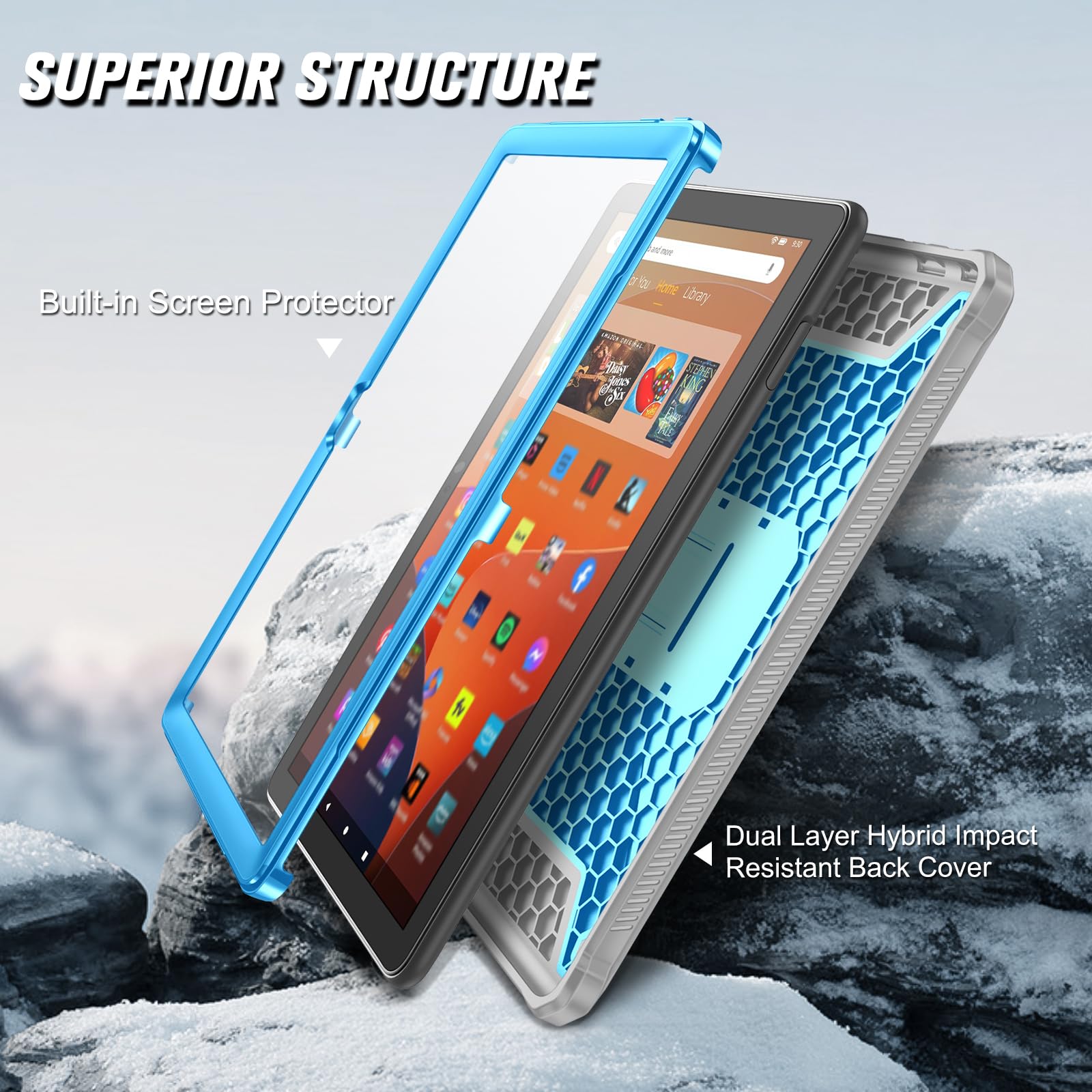 Fintie Shockproof Case for All-New Fire HD 10 Tablet (13th Generation 10.1", 2023 Release), [Tuatara] Rugged Unibody Hybrid Bumper Kickstand Cover with Built-in Screen Protector, Black