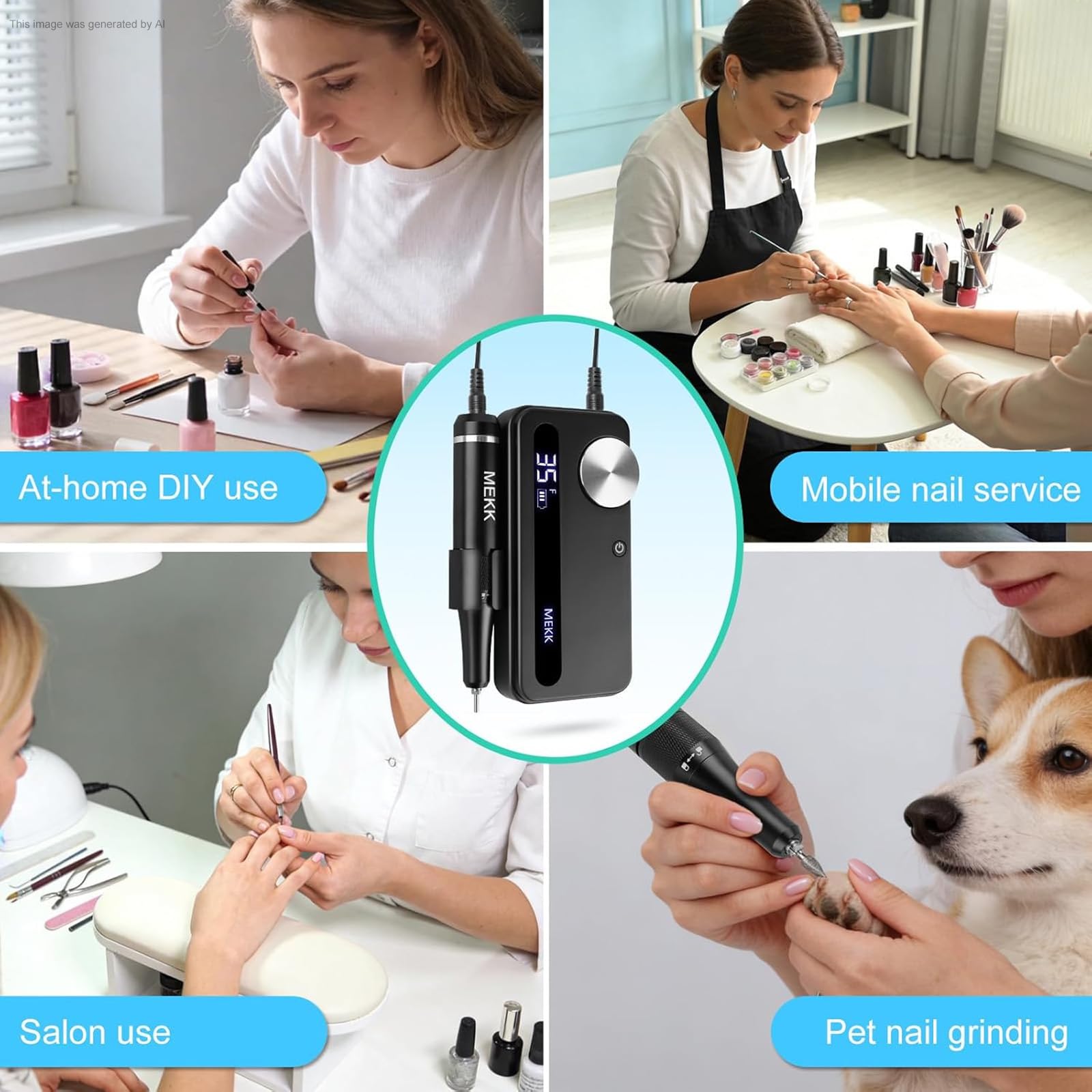MEKK Nail Drill Kit,35000RPM Electric Nail Drill Professional Electric Nail File with 12PCS Bits,Anti-Shaking Cordless E Filer for Nails with LCD Display,Home & Salon (Orange Blue)