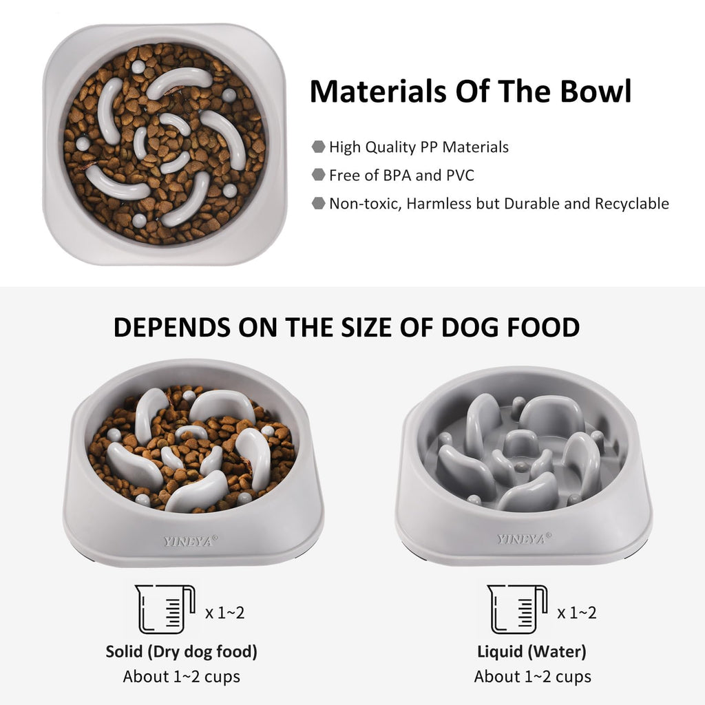 YINEYA 2PCS Anti-Choking Slow Feeder Dog Bowls Small Size Dog, Slow Feeder Cat Bowl, Supplies and Puzzle for Pet