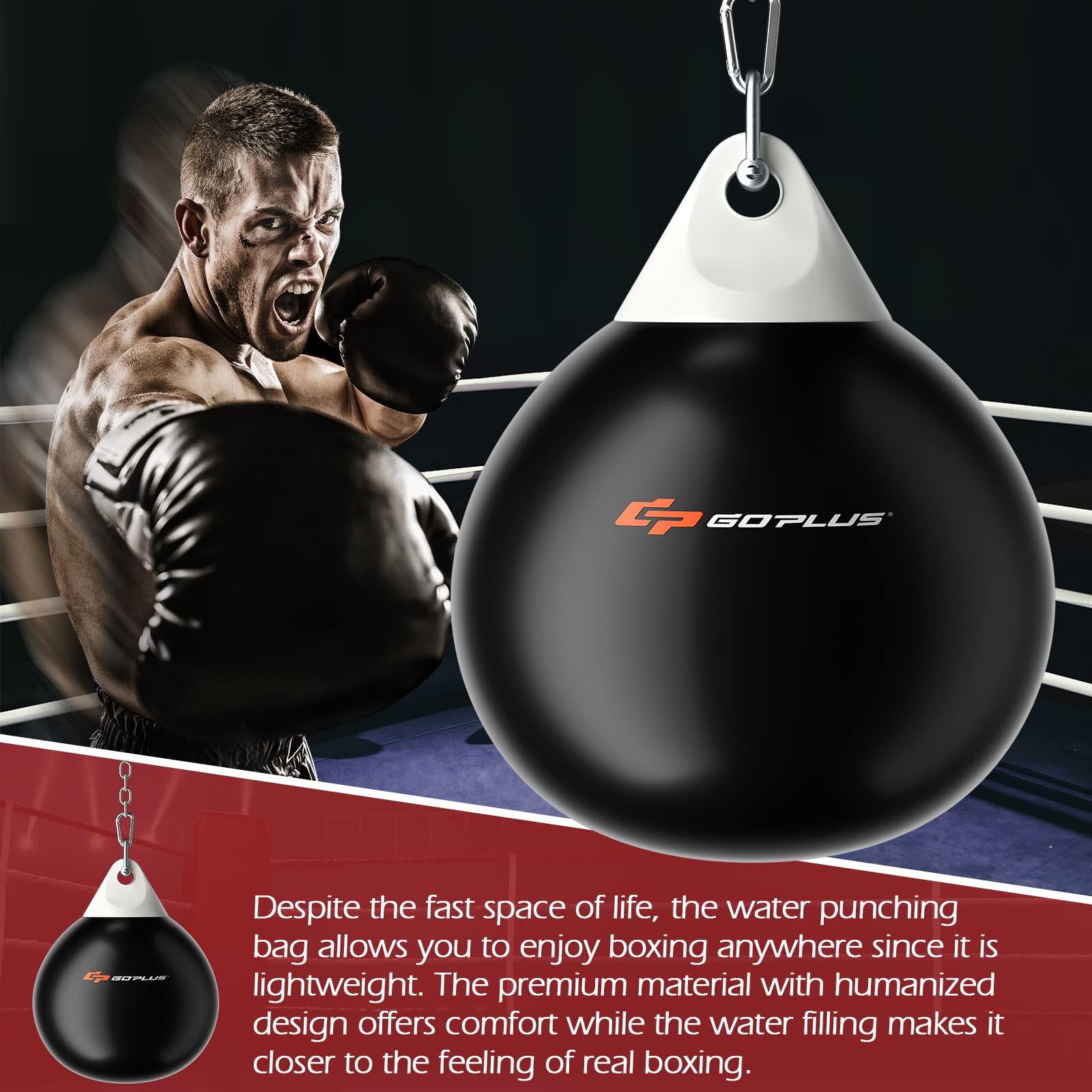 Goplus Water Aqua Bag, 21'' 180 Pound /18” 110 Pound Heavy Punching Bag with Adjustable Metal Chain, Water Injection Hose, Boxing Training Bag for Adults Fitness, MMA