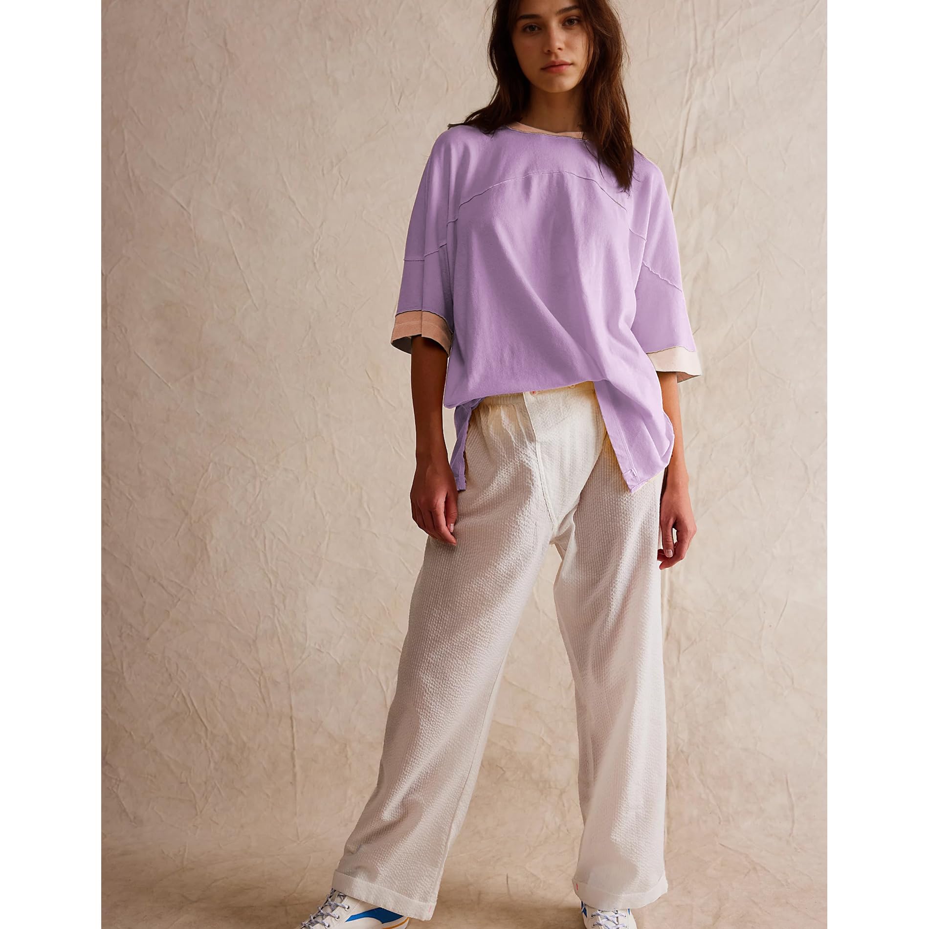 Songling Womens 3/4 Length Sleeve Casual Loose Fit Summer Tee Shirt Basics Cotton t Shirts Trendy Tops