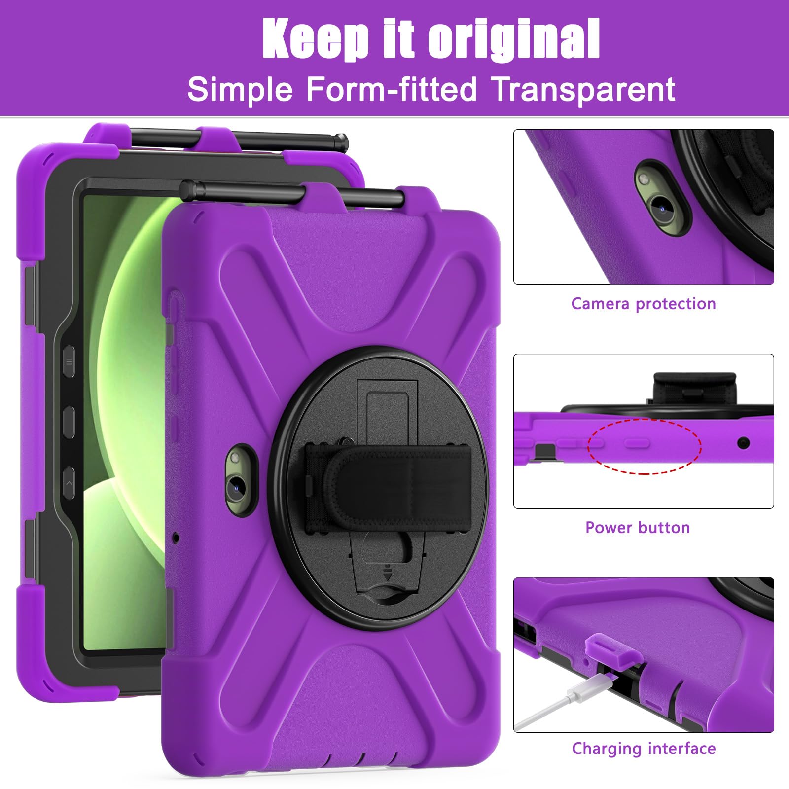 Samsung Galaxy Tab Active5/Active 3 8.0 Case, with 360 Stand, Handle Hand Strap & Shoulder Strap for Galaxy Tab Active5 8" 2024 X300/X307, Active3 8" 2020 T570/T575/T577 (Black)