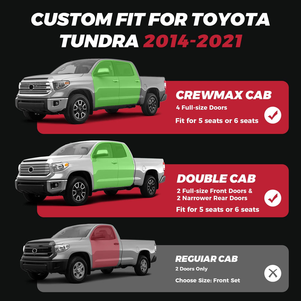 FREESOO Tundra Seat Covers 2007-2013, Fit for Toyota Tundra Crewmax Cab 5 Seats, Custom Truck Seat Covers with Waterproof Faux Leather Black