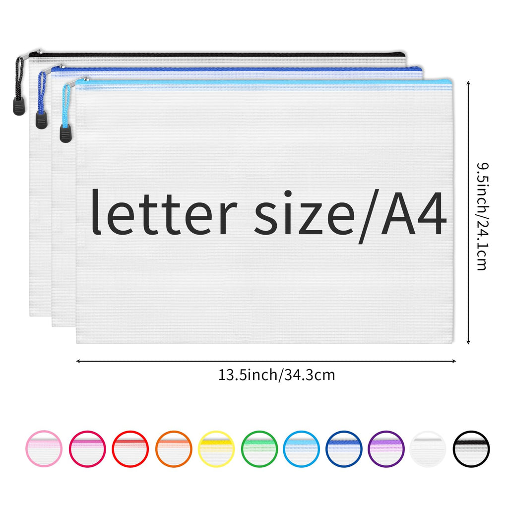 EOOUT 24pcs Mesh Zipper Pouch Bags A3 Extra Large Document Bag with Label Pocket, 16.9x12 Inches, Plastic Zip File Folders, Puzzles, Board Game Storage for Organizing Office Home