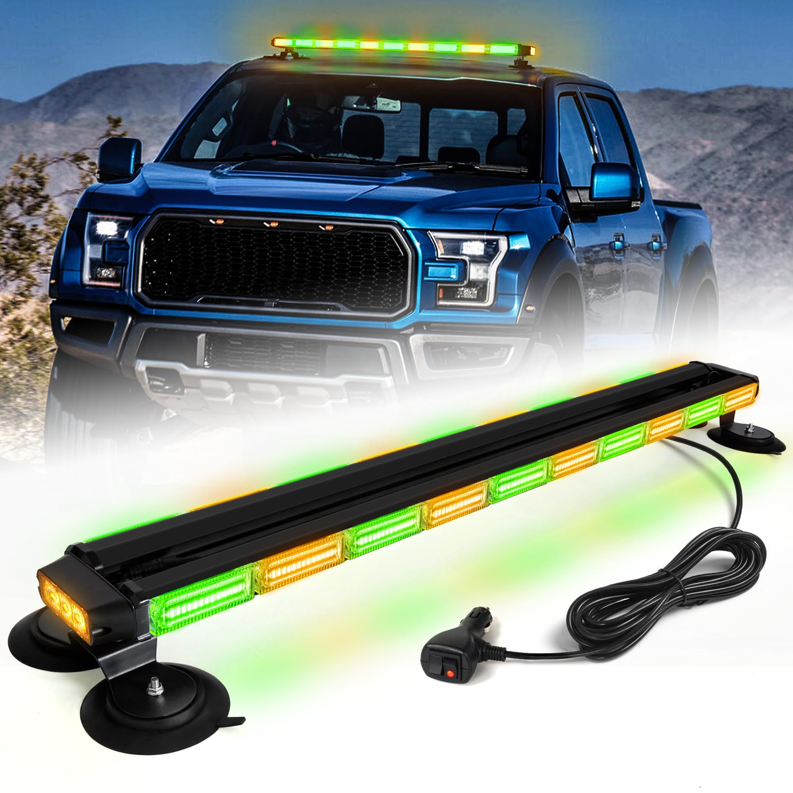 42" Roof Top Strobe Light Bar Amber White Emergency Traffic Advisor Lights, Double Side Warning Safety Flashing w/Magnetic Mount for Construction Vehicles Plow Trucks Pickup, Amber/White