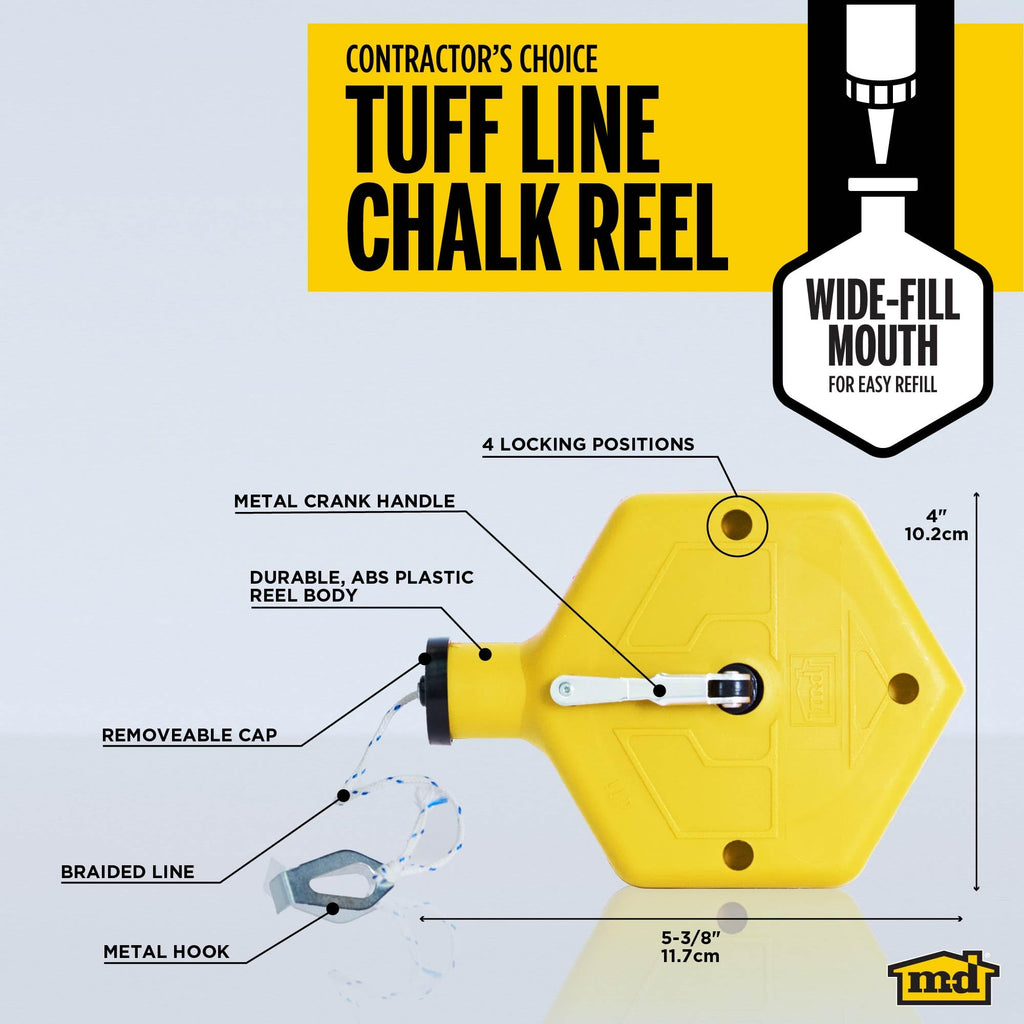 M-D Building Products 00805 ABS Tuff Line™ Contractor Chalk Reel, Durable and Reliable Chalk Line for Precision Marking, Ideal for Construction & Carpentry Projects (0.06 in. x 100 ft, Black)