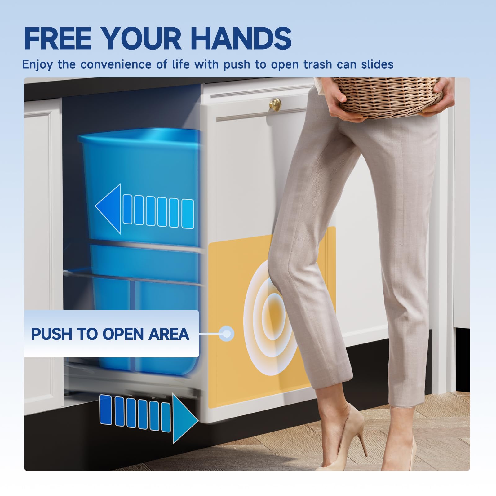 Insputer Pull Out Trash Can Under Cabinet with Push to Open Slides, Heavy Duty Under Sink Garbage Can Kit for Kitchen, Laundry, Not Included Bin, Requires 15" W X 18" D Cabinet (Grey)