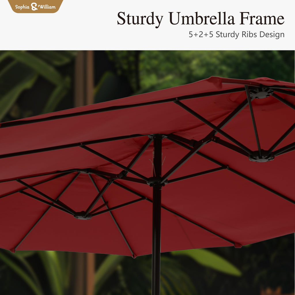 Sophia & William 15 ft Extra Large Patio Umbrella with Base Included, Rectangular Outdoor Umbrella Heavy Duty, Market Umbrella Double-sided Fade Resistant for Pool Garden Backyard, Beige
