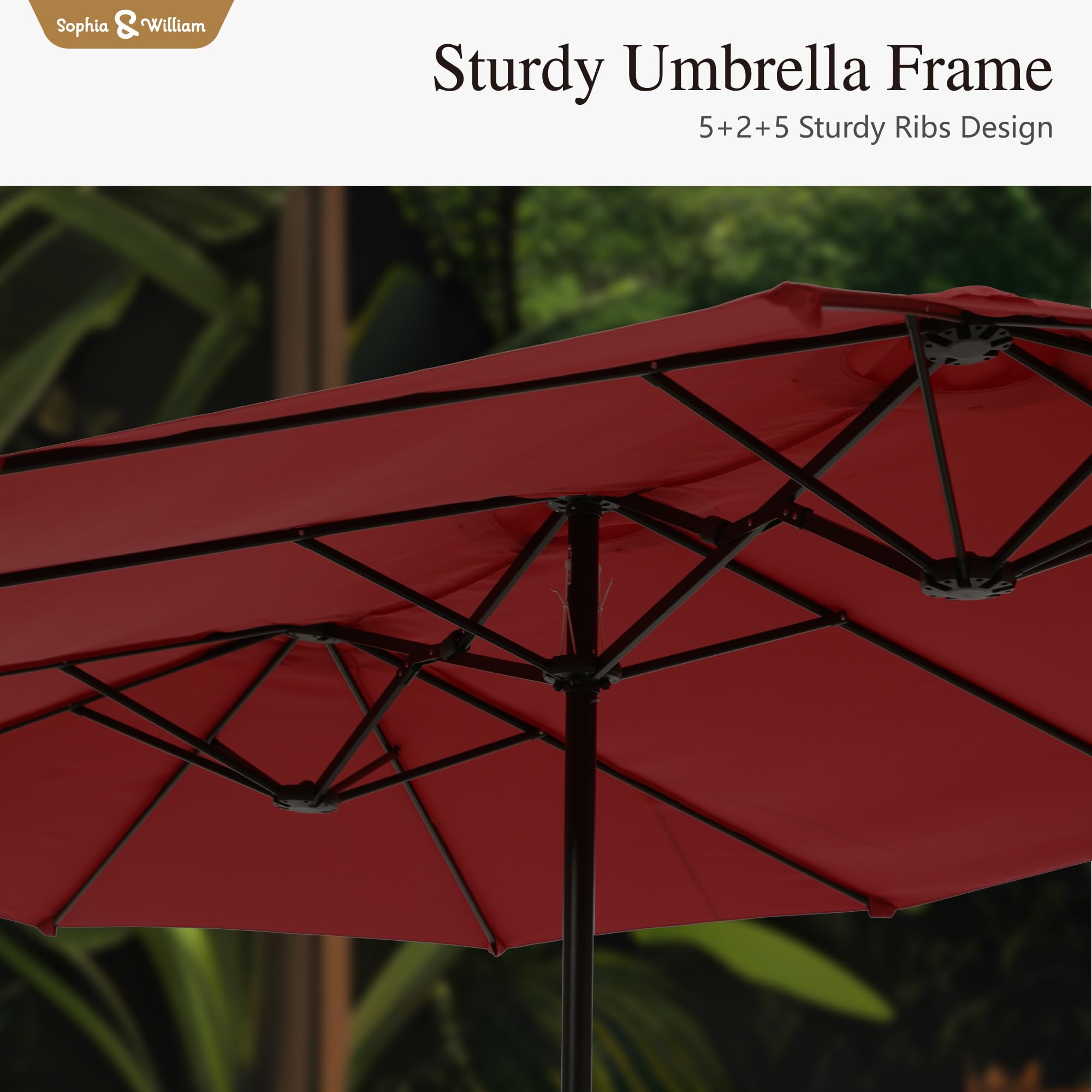 Sophia & William 15 ft Extra Large Patio Umbrella with Base Included, Rectangular Outdoor Umbrella Heavy Duty, Market Umbrella Double-sided Fade Resistant for Pool Garden Backyard, Beige