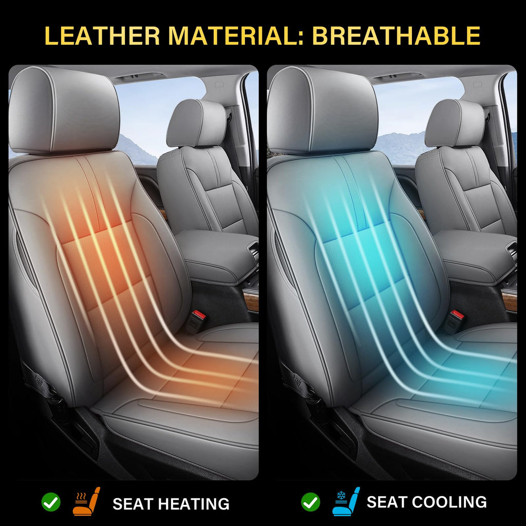 Coverado Chevy Silverado Seat Covers, Faux Leather Seat Covers Fit for Chevy Silverado GMC Sierra 2007-2025 1500, 2015-2025 2500HD 3500HD Crew Double Extended Cab (Front, Black)